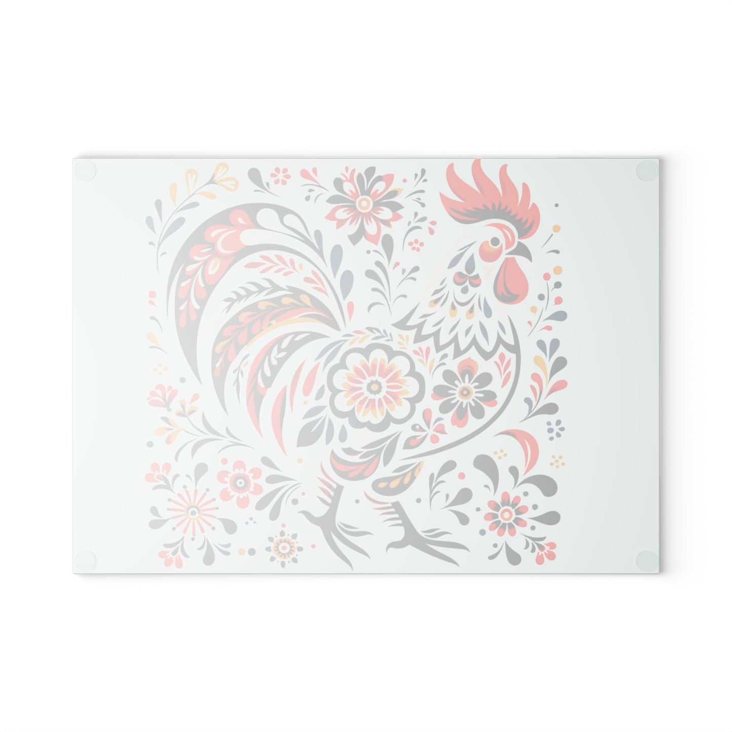 Polish Folk Art Wycinanki  Rooster Glass Glass Cutting Board; Two Sizes Available