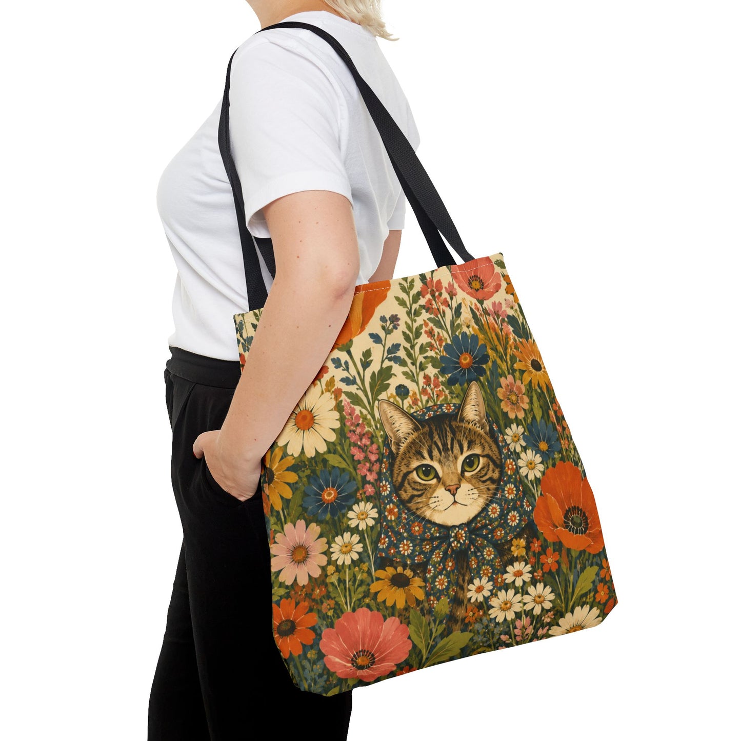 Babushka Cat Peeky Gardens Reusable Tote