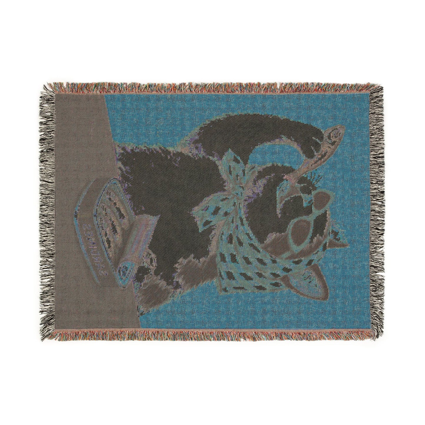 Babuska Cat Loves Sardines  Woven Blanket, Cat Lover Gift