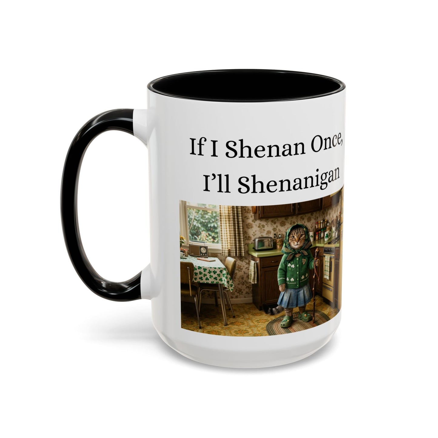 Babushka Cat Shenanigans Accent Coffee Mug (11, 15oz)