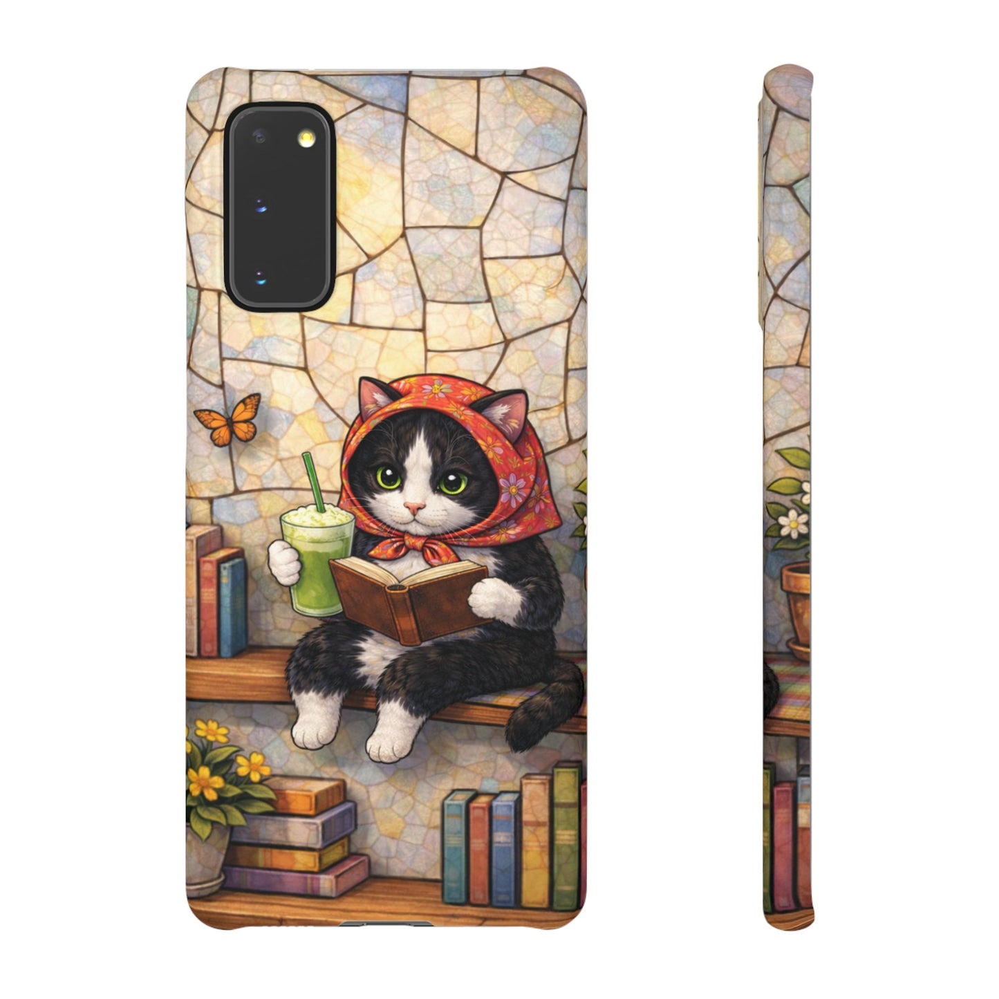 Babushka Cat Reads, Tuxedo Cat Literary Snap Phone Case