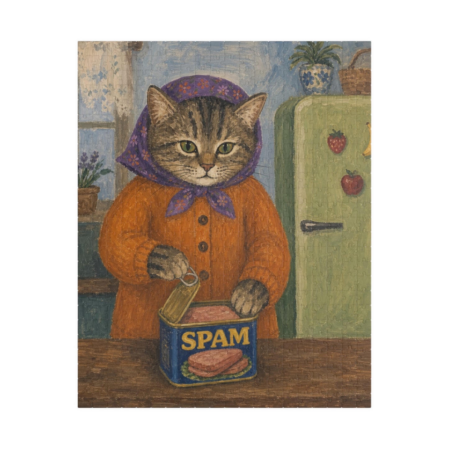 Babushka Cat Canned Ham Kitschy Sweet Puzzle (520 Piece)