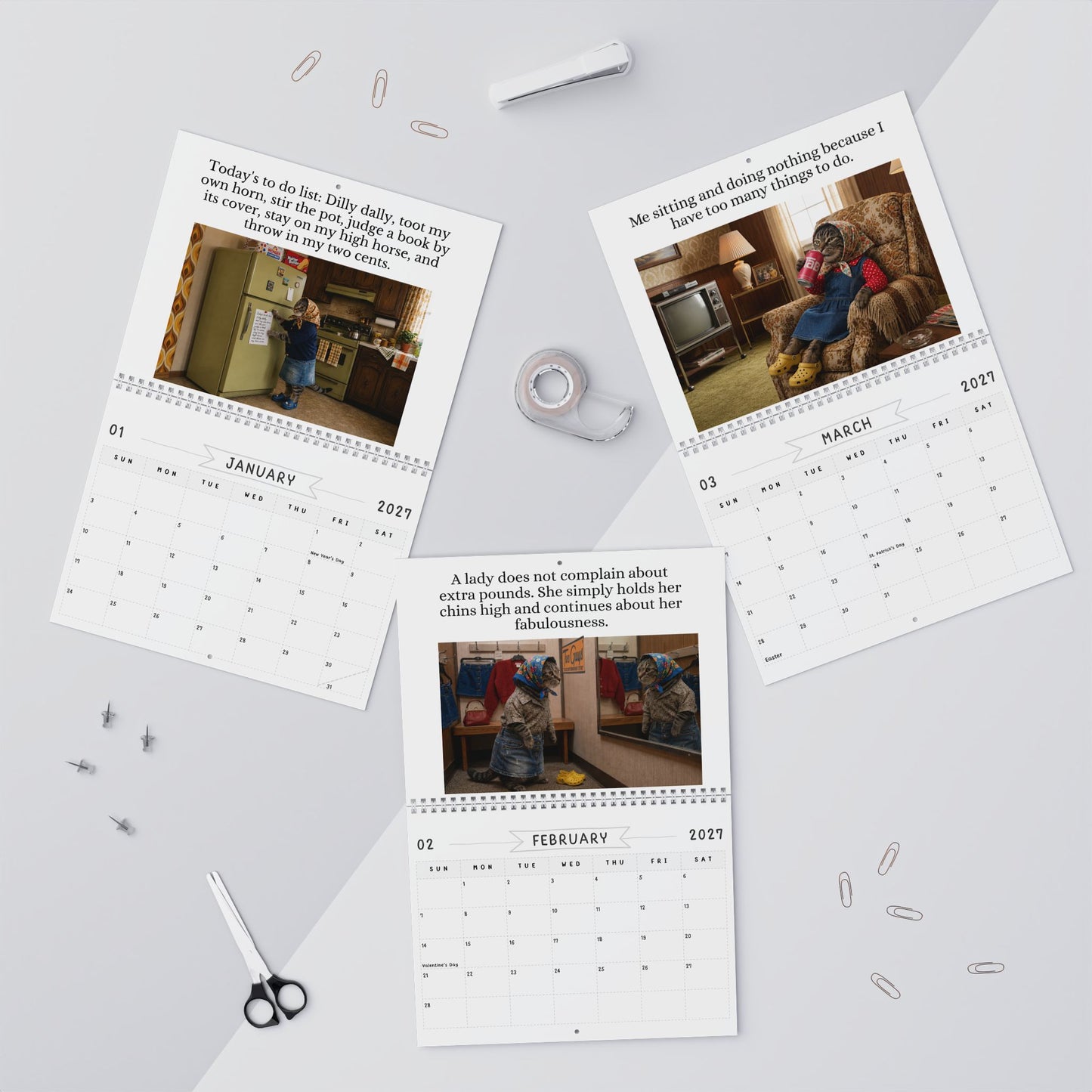 Babushka Cat 2027 Wall Calendar (2 Sizes)