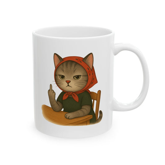Snarky Cat Ceramic Mug, Middle Finger Funny Coffee Cup for Cat Lovers, Gift for Cat Mom, Sarcastic Cat Tea Mug, Cat Lady Novelty Drinkware,