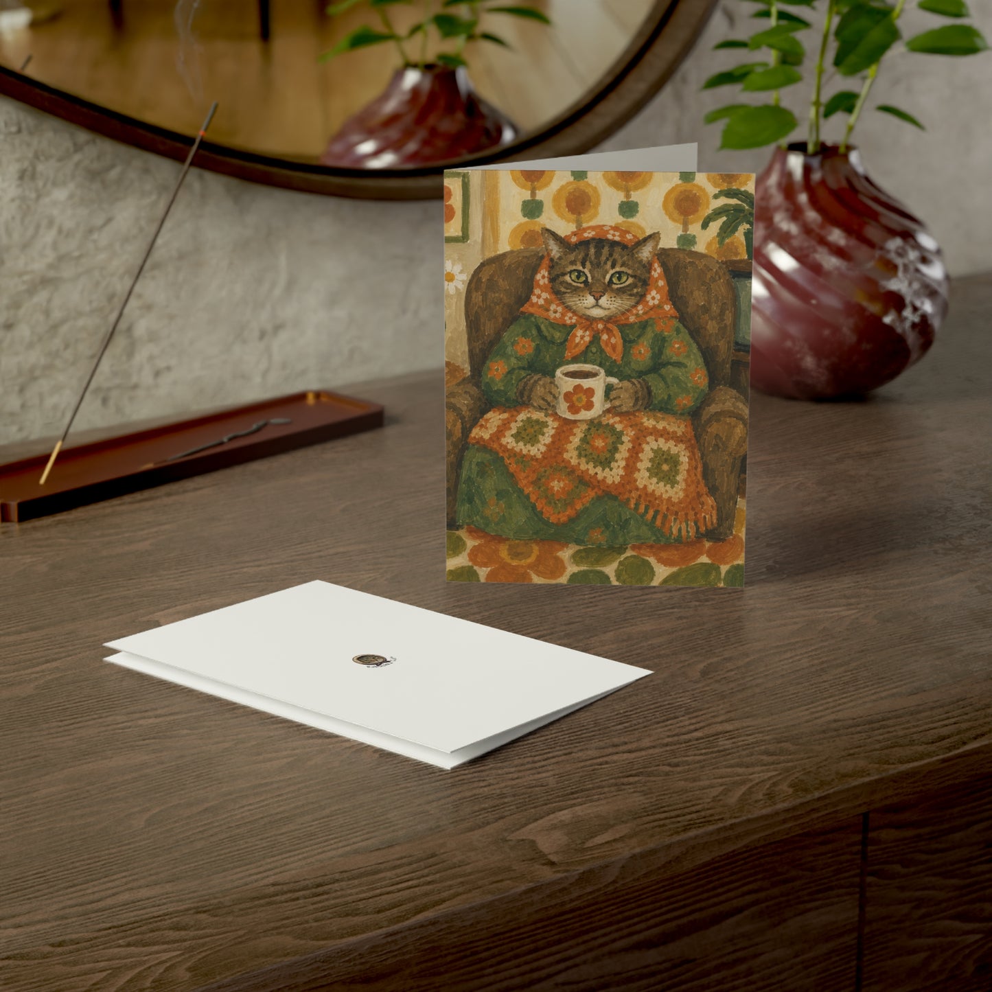 Babushka Cat Blank Inside Greeting Cards Set of 10