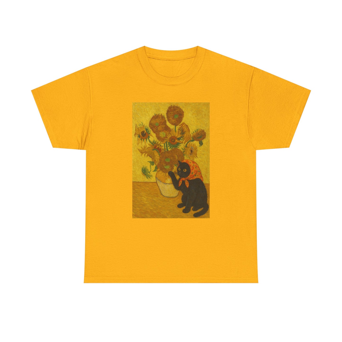Van Gogh Black Cat in Babushka Unisex Heavy Cotton Tee