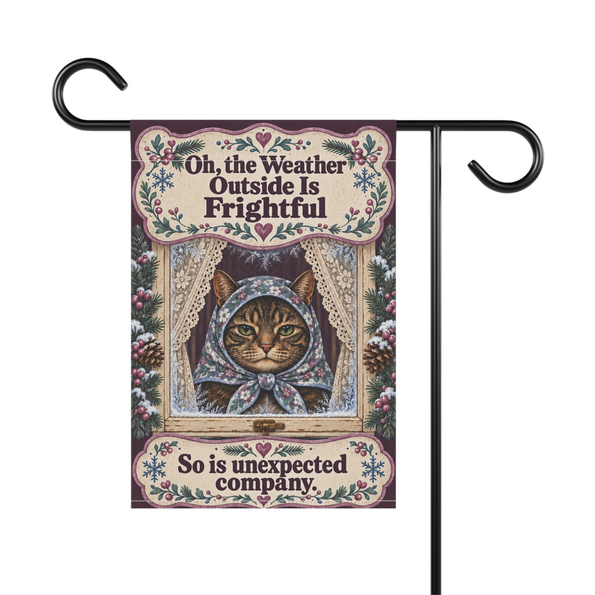 Babushka Cat Garden Flag Winter Humor (no pole)