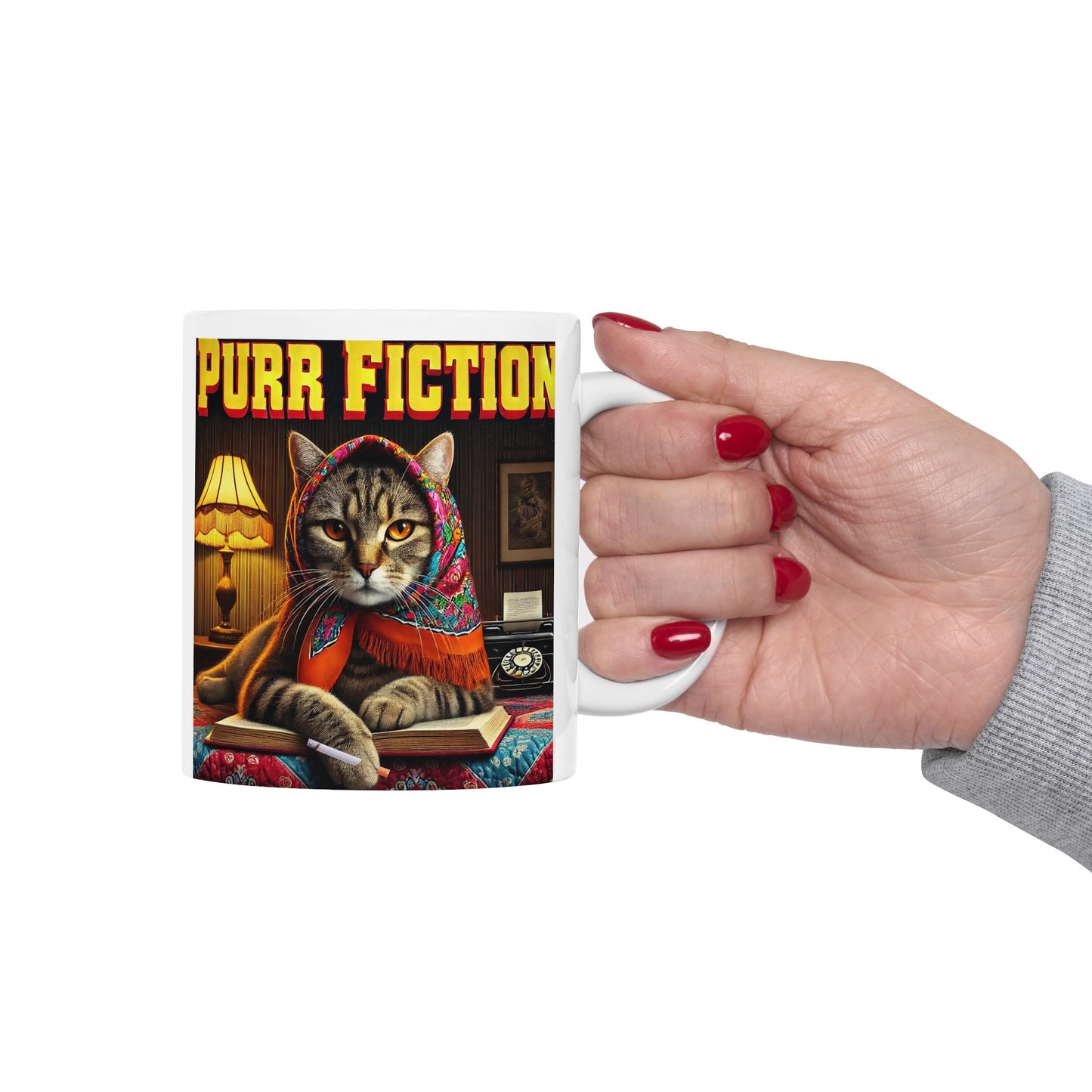 Babushka Cat Movie Parody-Purr Fiction Funny Kitschy Ceramic Mug