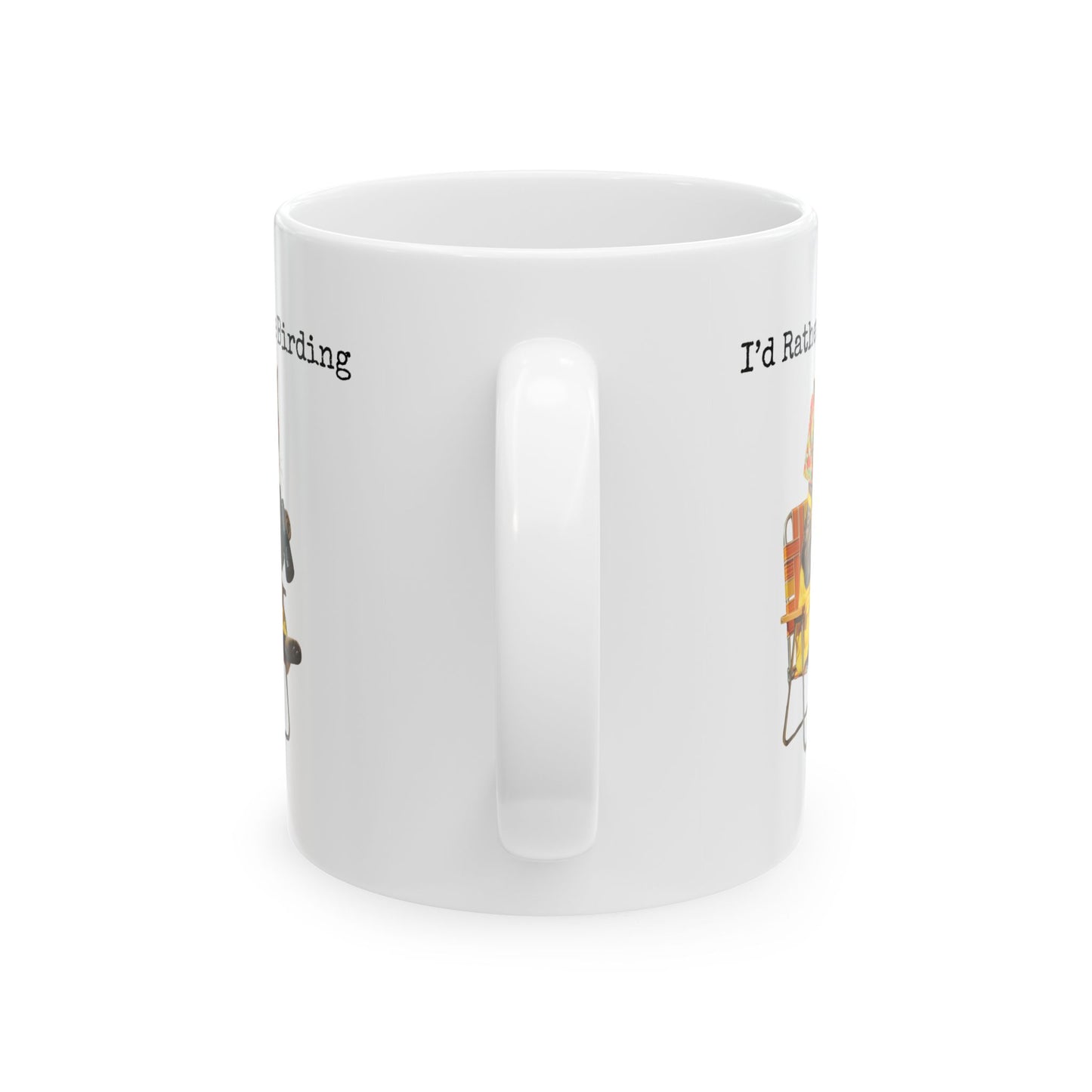 Babushka Cat Birdwatching Ceramic Mug – I'd Rather Be Birding Coffee Cup, Gift for Bird Lovers