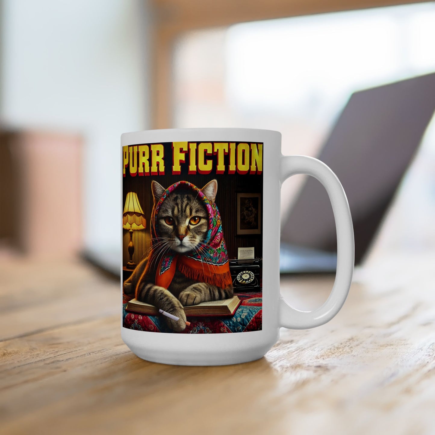 Babushka Cat Movie Parody-Purr Fiction Funny Kitschy Ceramic Mug