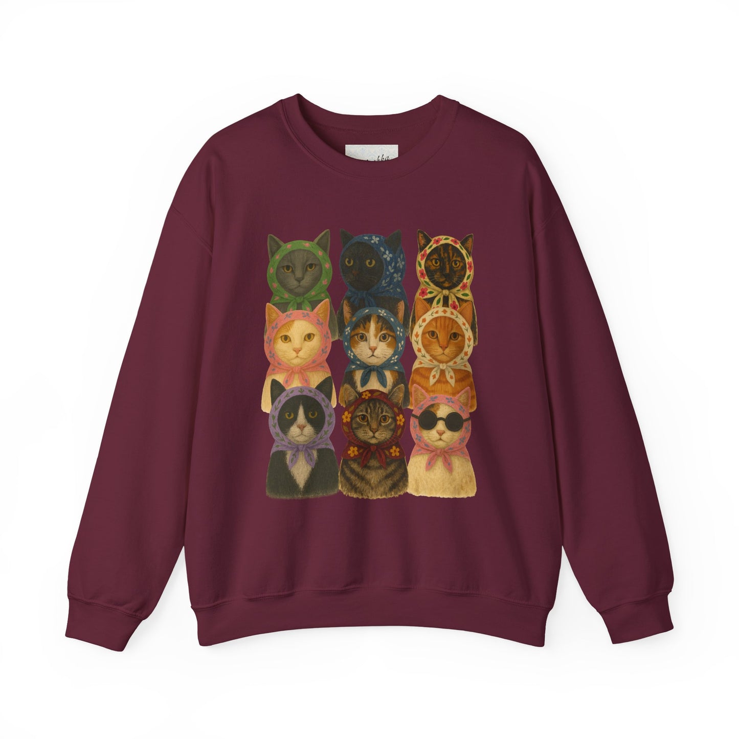 Babushka Cats Varieties Kitschy Cat Crewneck Sweatshirt