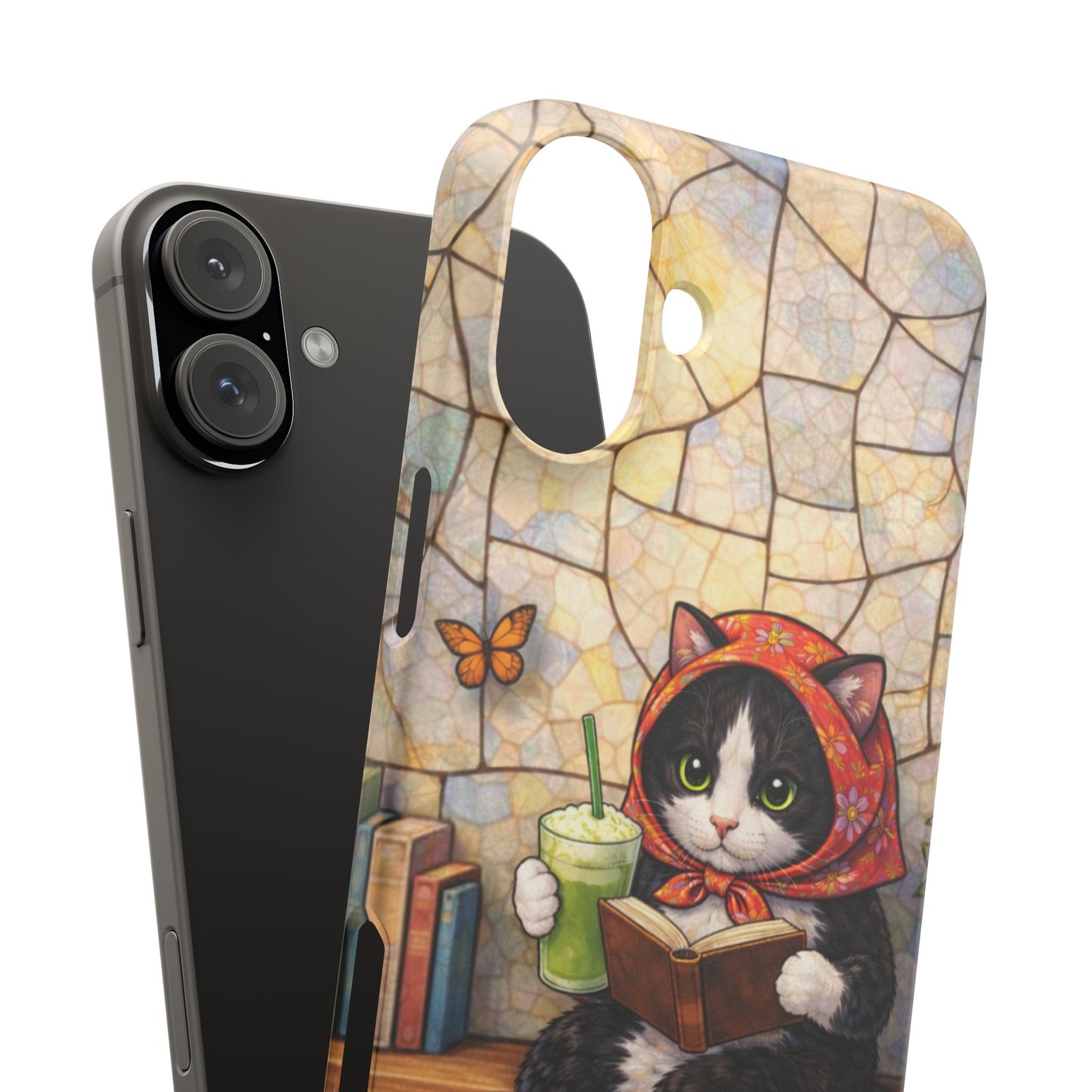Babushka Cat Reads, Tuxedo Cat Literary Snap Phone Case
