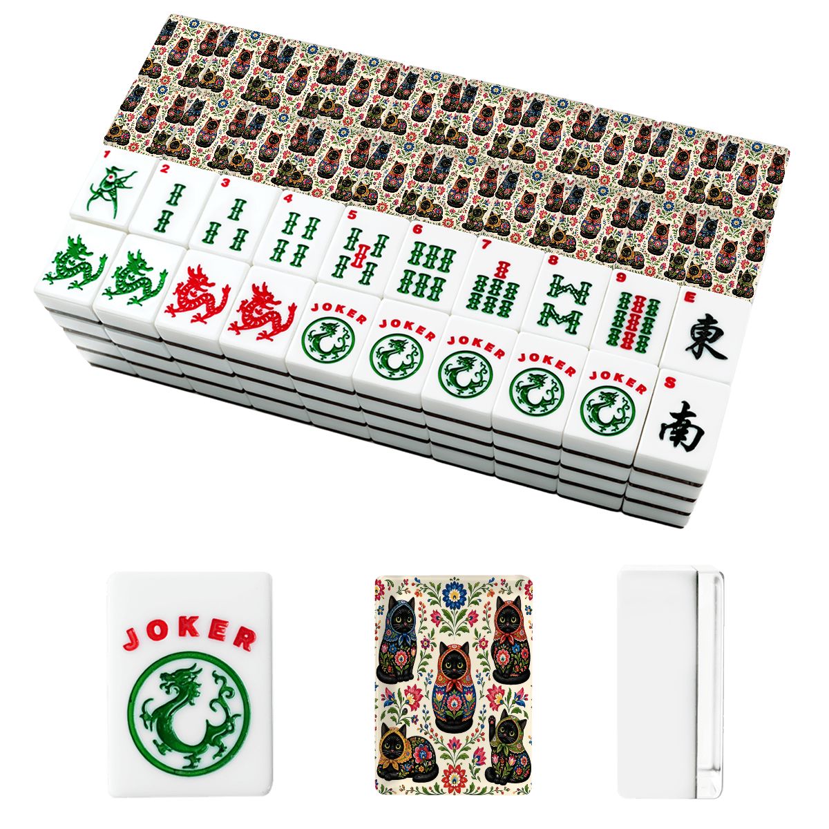 Babushka Cat Black Cat Matroyshkas Mahjong Tile Set