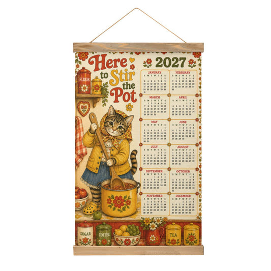 Babushka Cat 2027 Retro Wall Hanging Calendar
