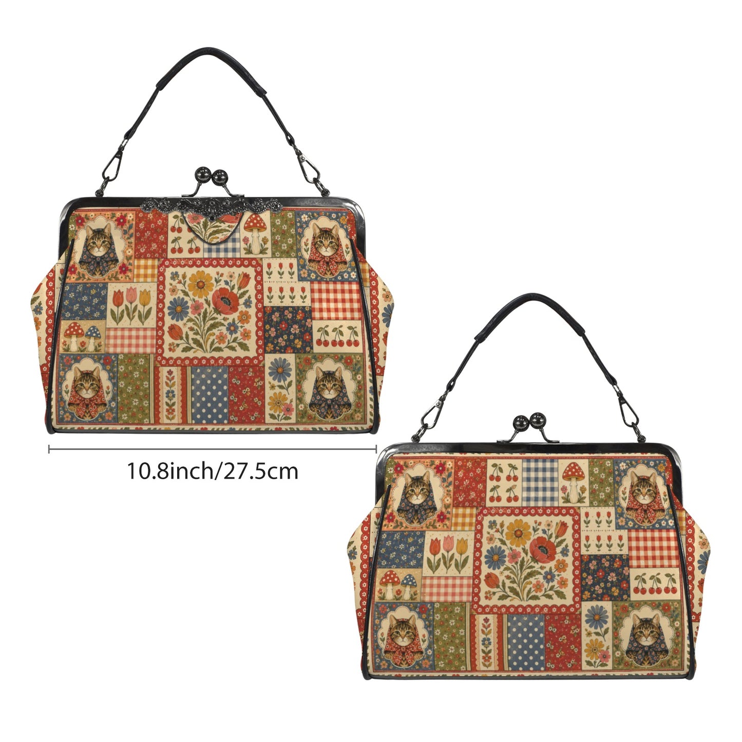 Babushka Cat Pretty Patchwork Kisslock Crossbody Shoulder Bag(Model 1752)