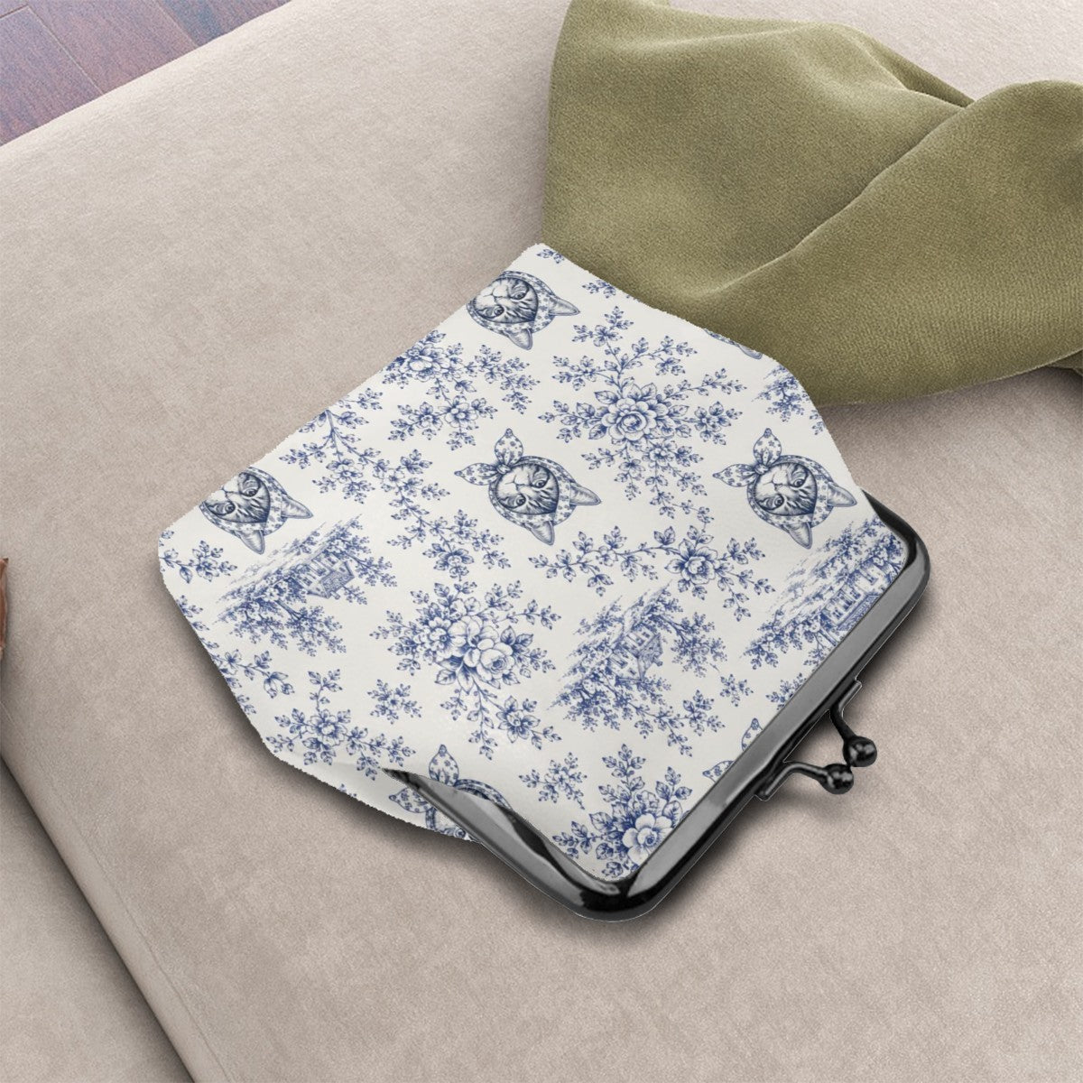 Babushka Cat Toile Design Kiss Lock Coin Purse