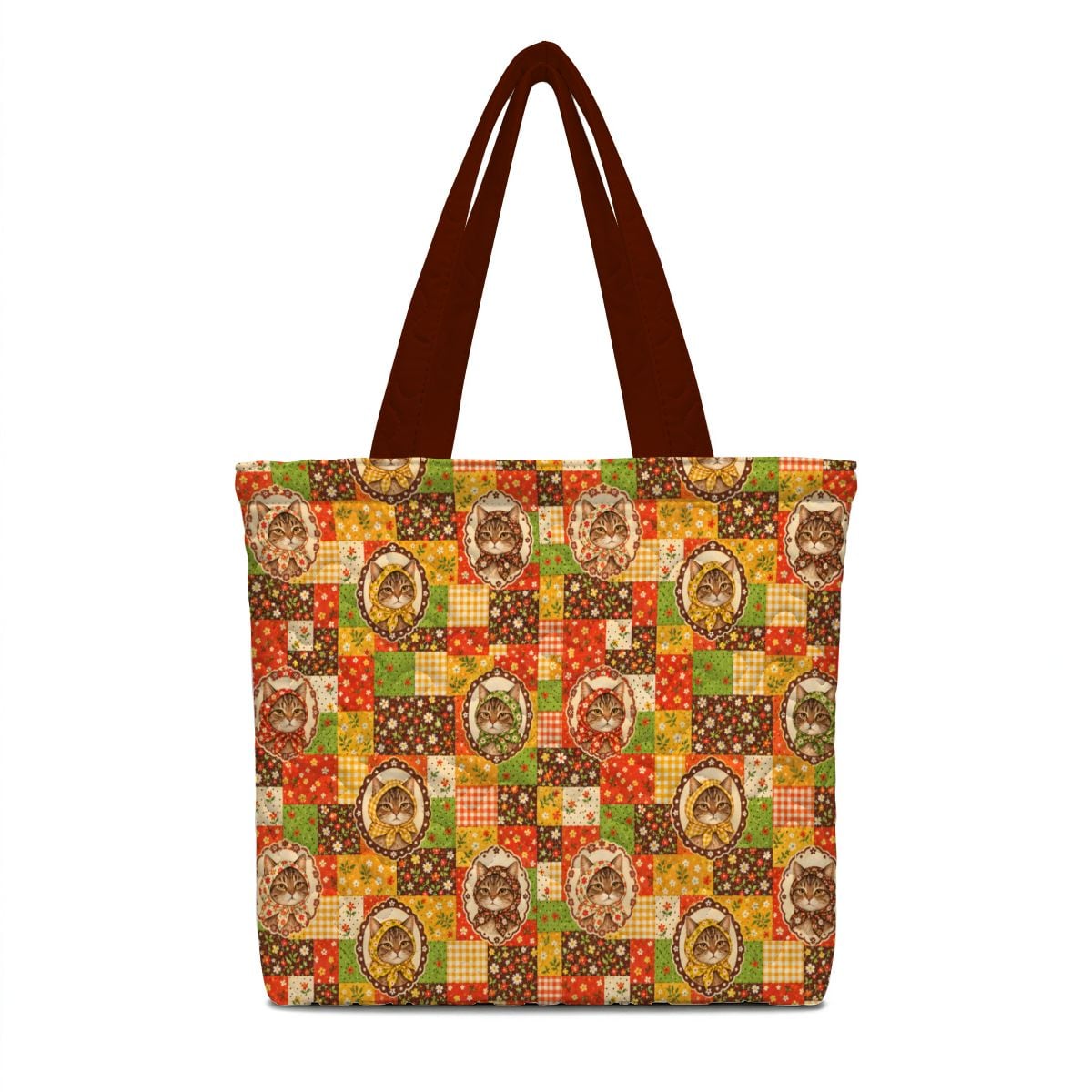 Babushka Cat 70's Pattern Quilted Tote