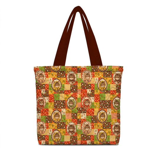 Babushka Cat 70's Pattern Quilted Tote