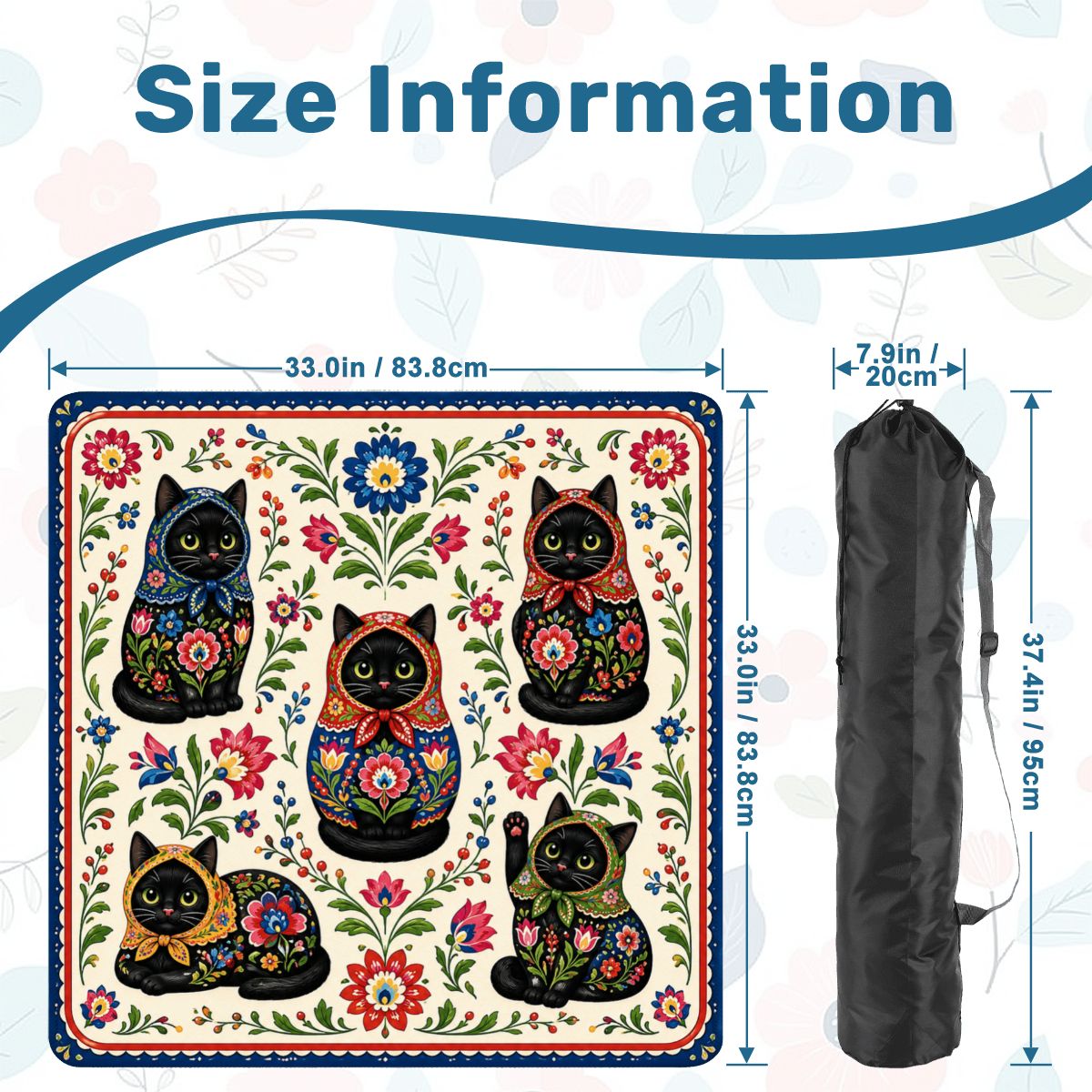 Babushka Black Cat Mahjong Mat 33"x33" (Ship Rolled up)