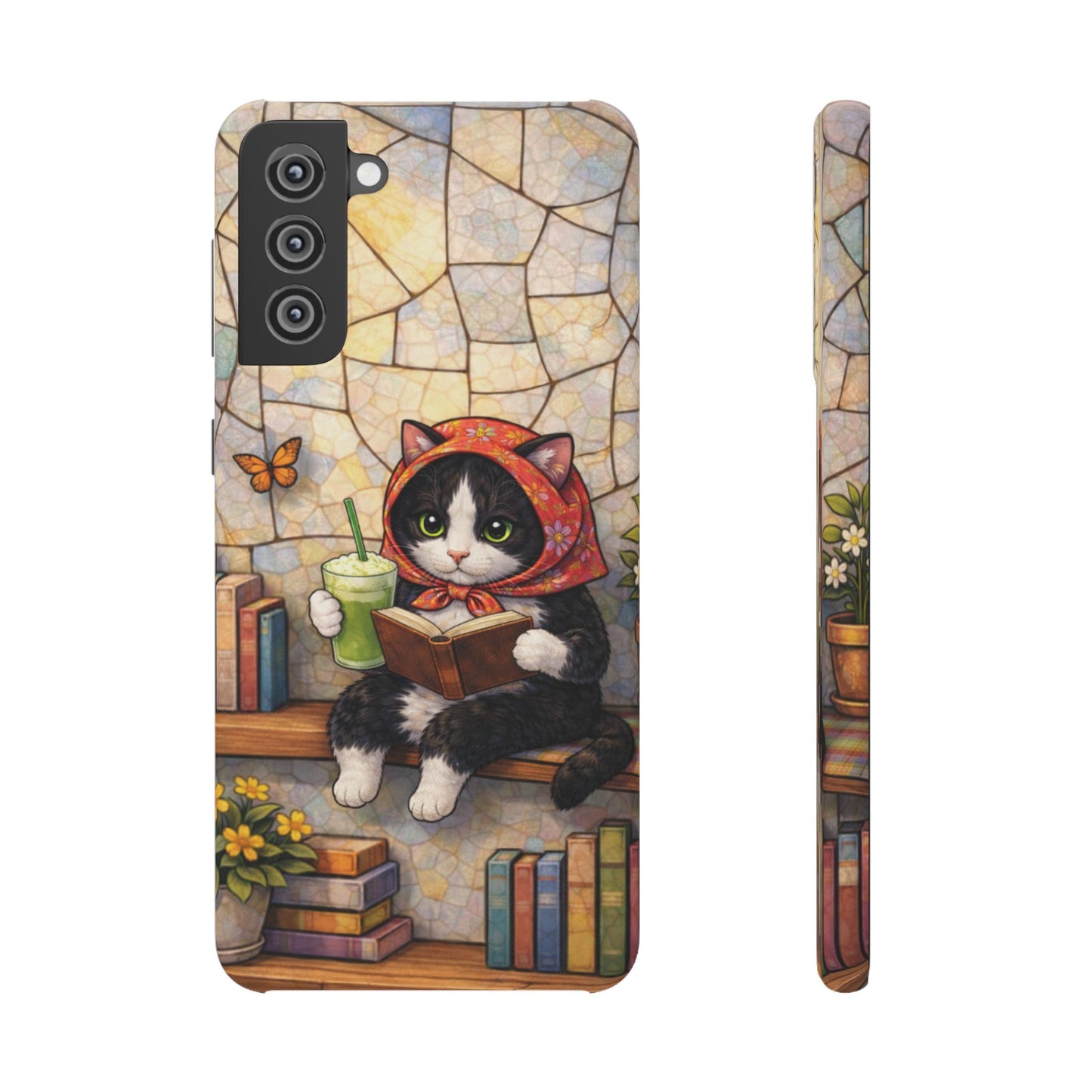 Babushka Cat Reads, Tuxedo Cat Literary Snap Phone Case