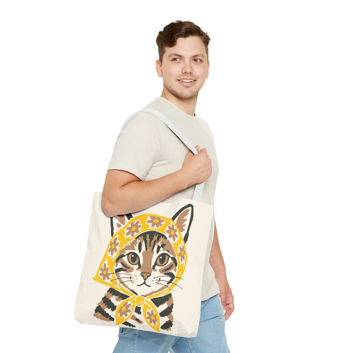 Babushka Cat, Tabby Cat Tote Bag (AOP)