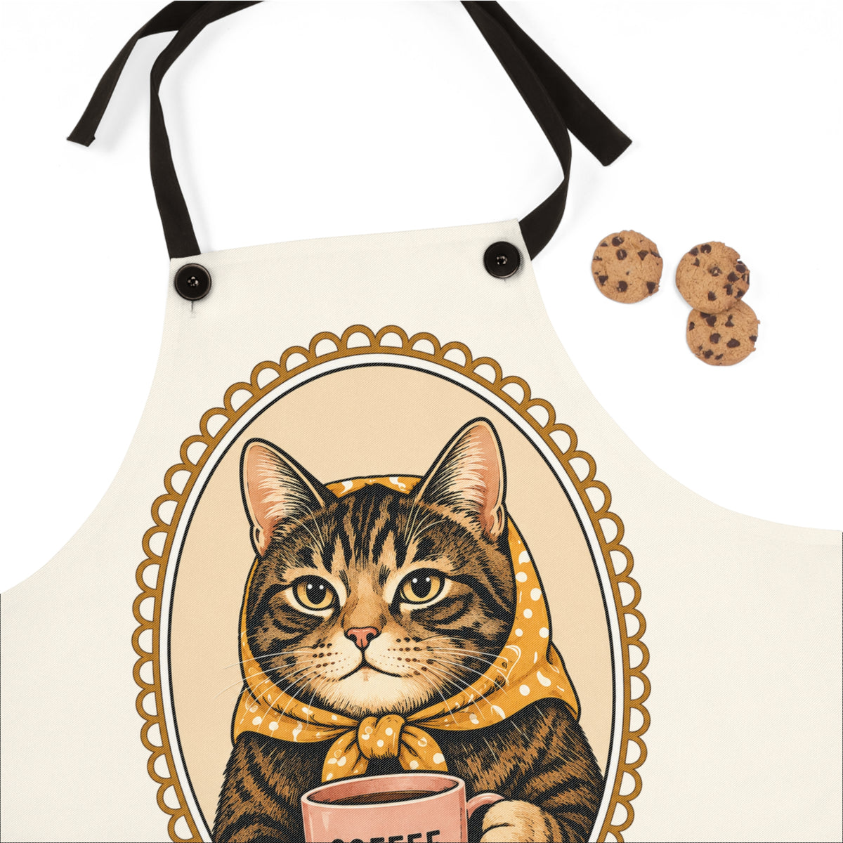 Babushka Cat Charming Coffee and Cat Lover Apron