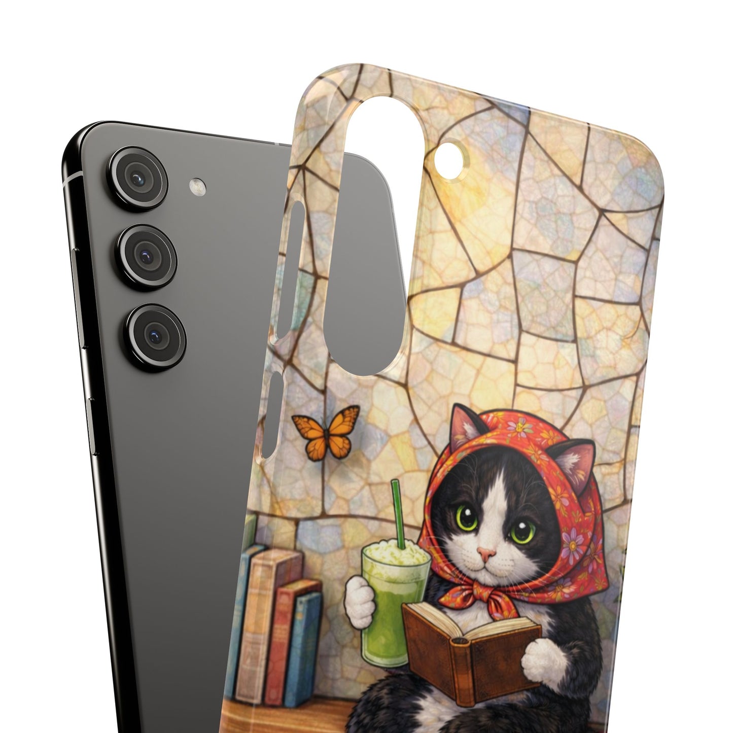 Babushka Cat Reads, Tuxedo Cat Literary Snap Phone Case