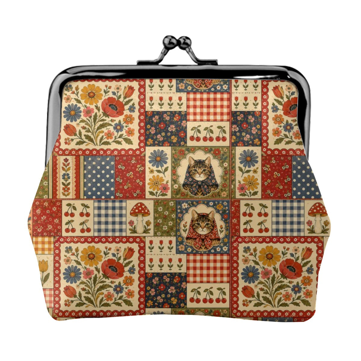 Babushka Cat Patchwork and Pretty Kisslock Coin Purse