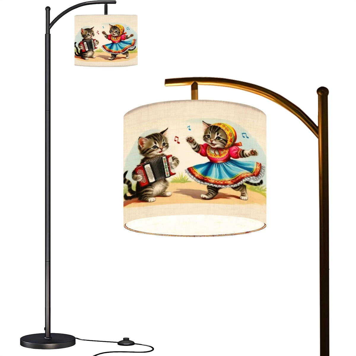 Babushka Kittens Polka Dancing Arc Floor Lamp (Made in USA)