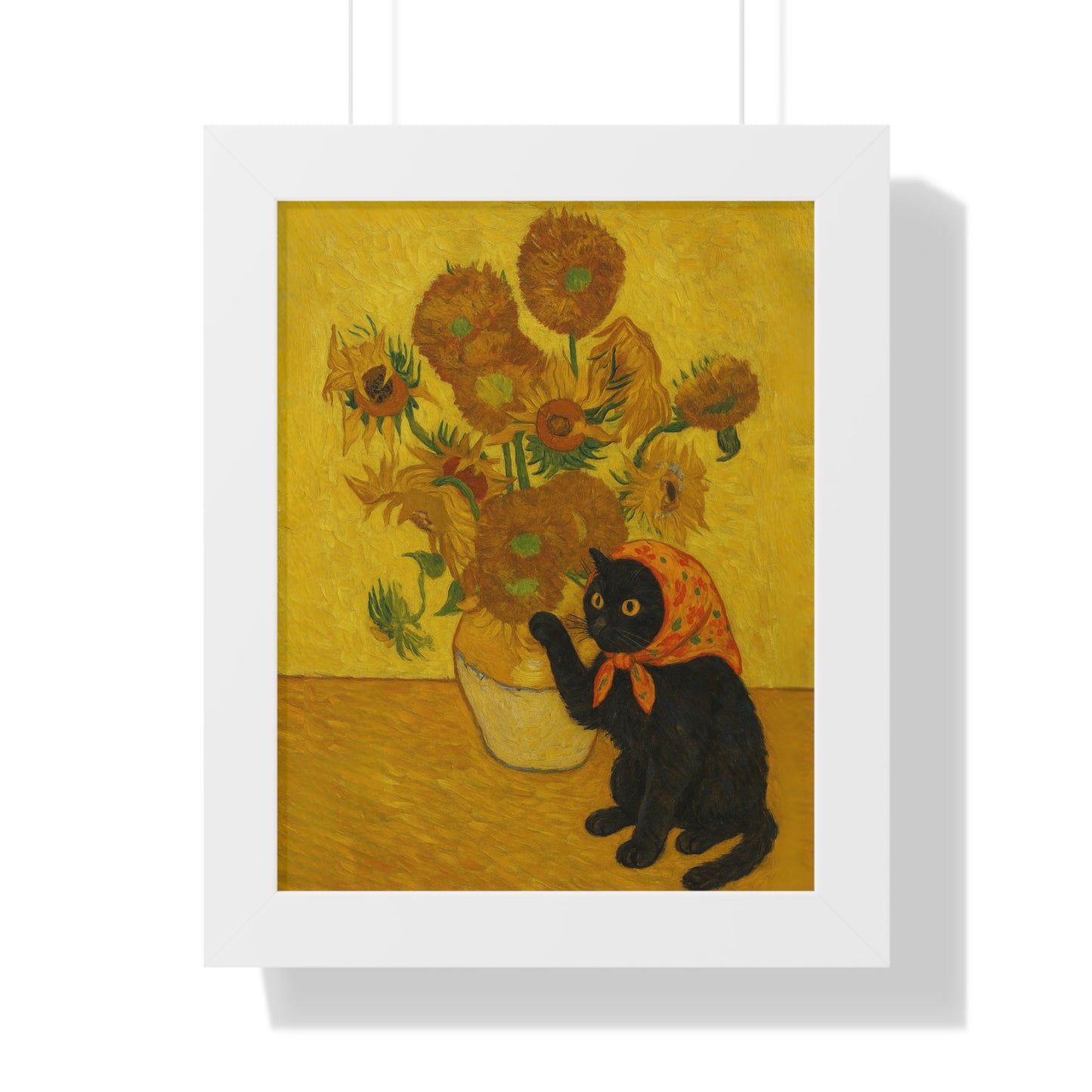 Babushka Cat X Vangogh Sunflowers Framed Poster