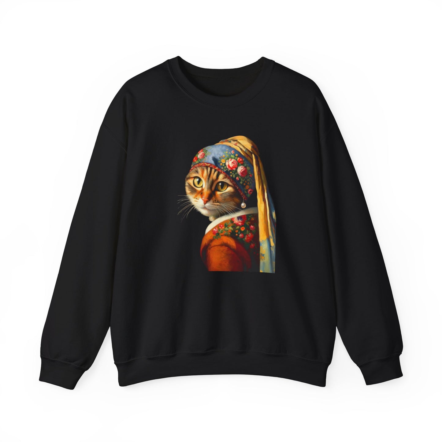 Babushka Cat with a Pearl Earring Unisex Heavy Blend™ Crewneck Sweatshirt