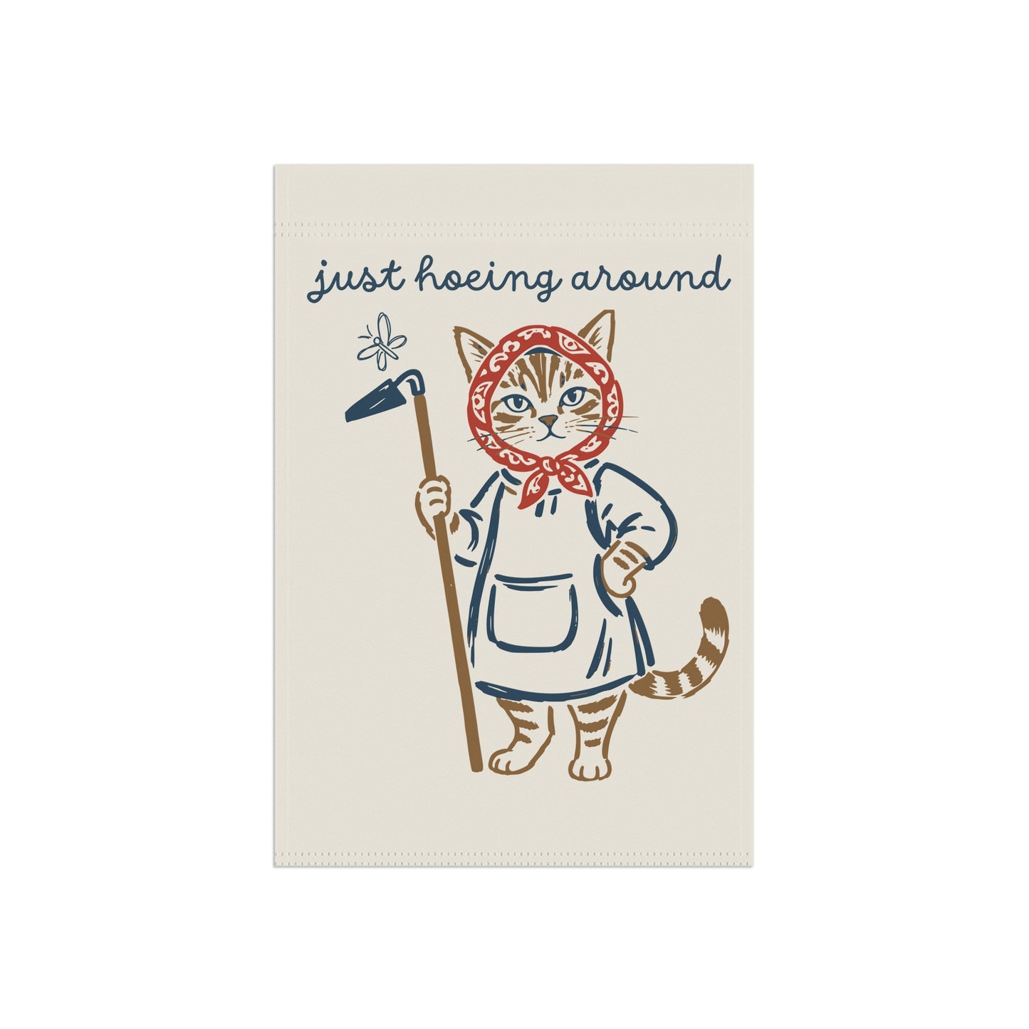 Babushka Cat Hoeing Around Garden Flag (no pole)