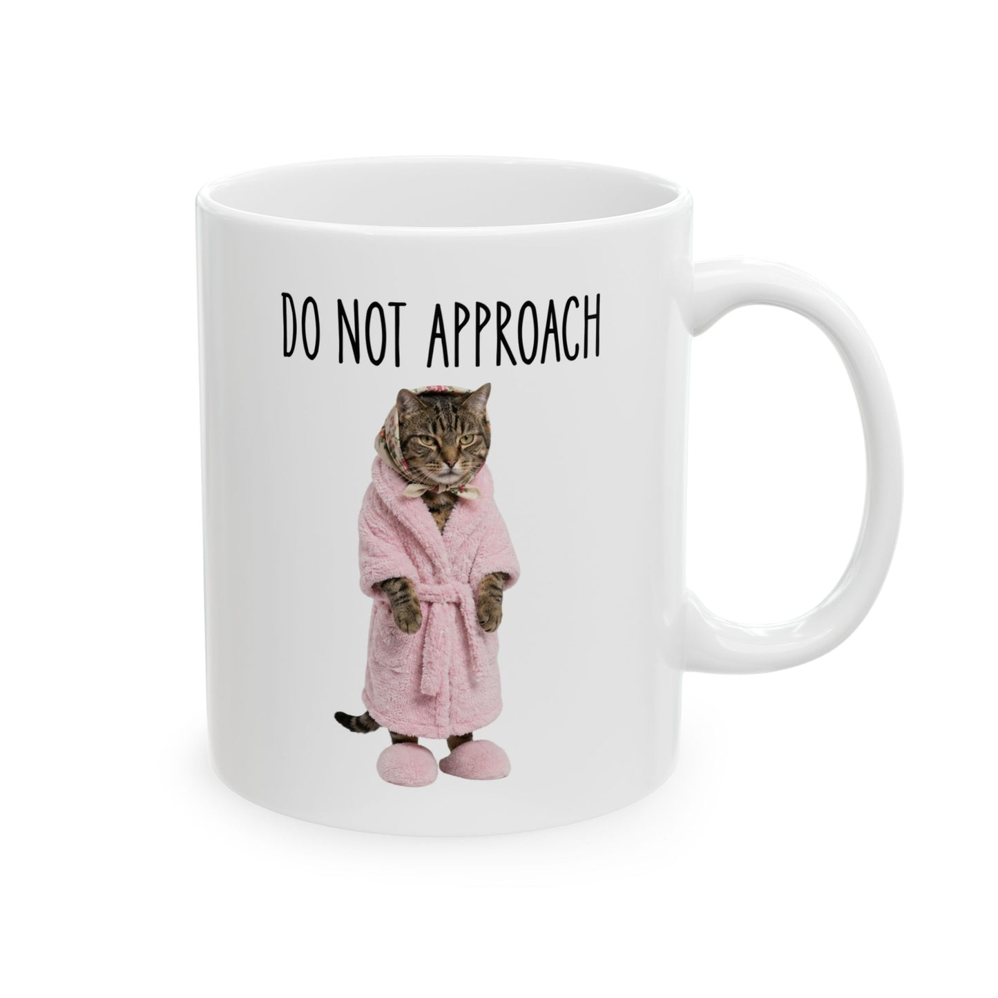 Babushka Cat Do Not Approach Tabby Cat Humor Ceramic Mug