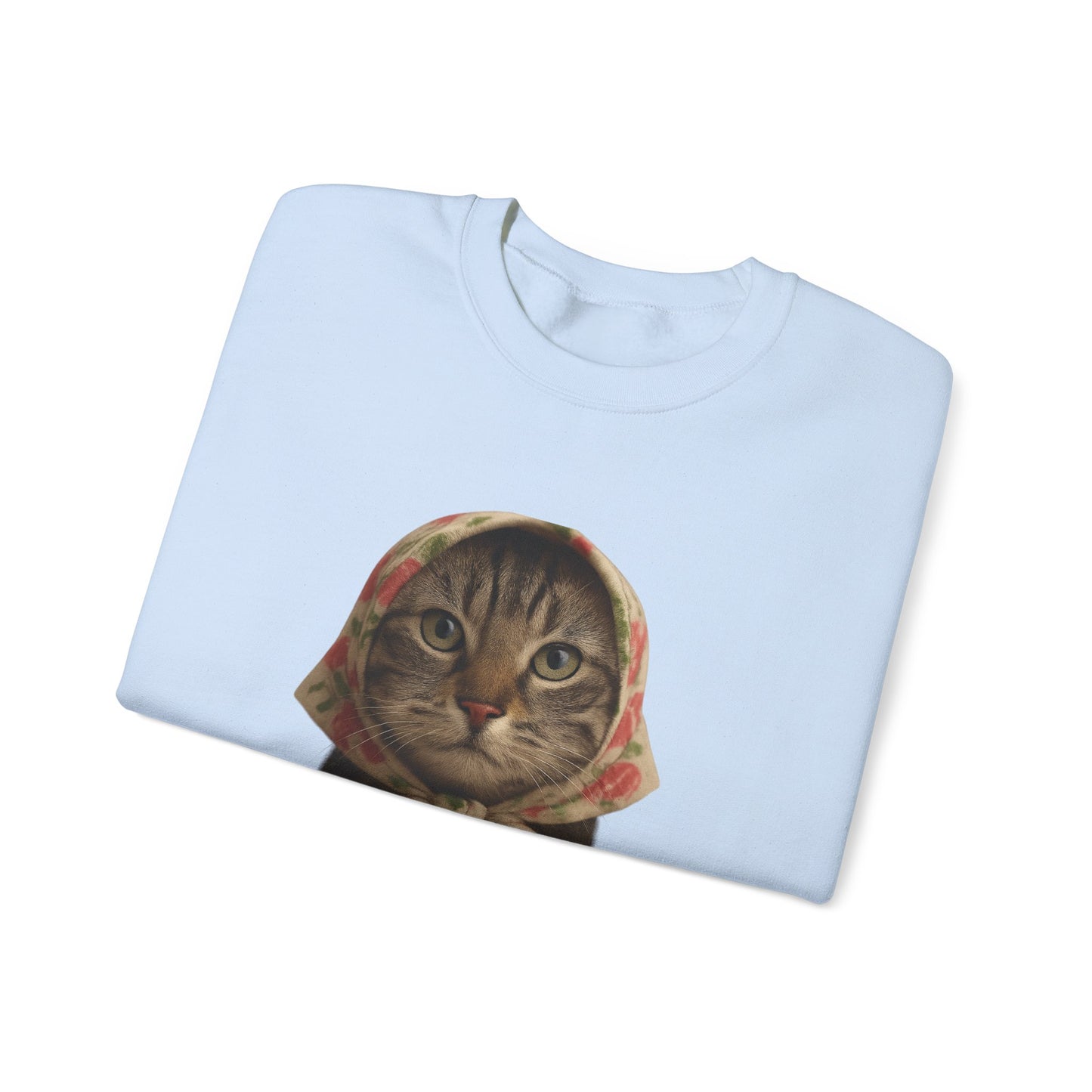 Babushka Cat Sweatshirt, Cozy Crewneck, Unisex Style for Cozy Everyday Wear
