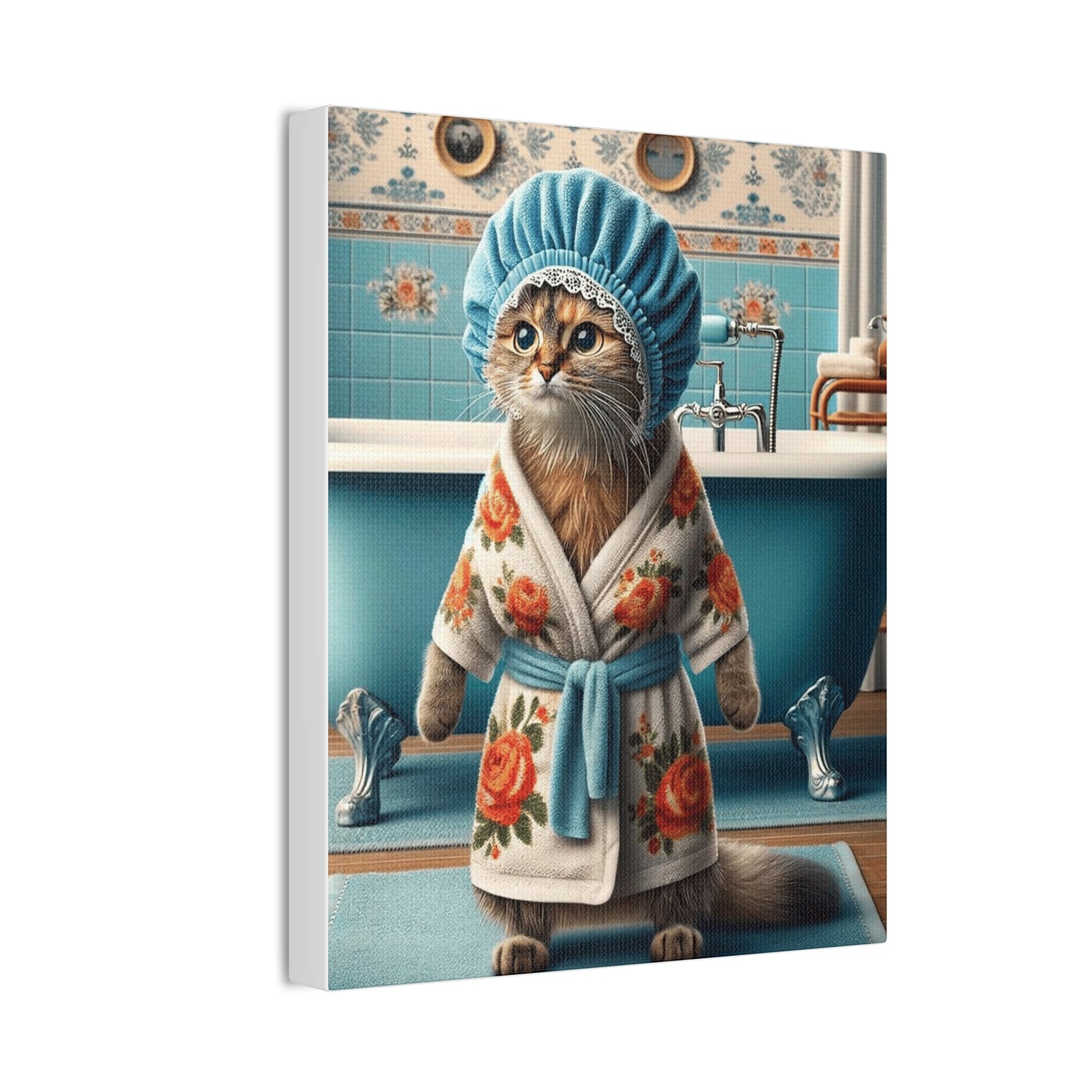 Babushka Cat Ready for Bath Time Wall Art