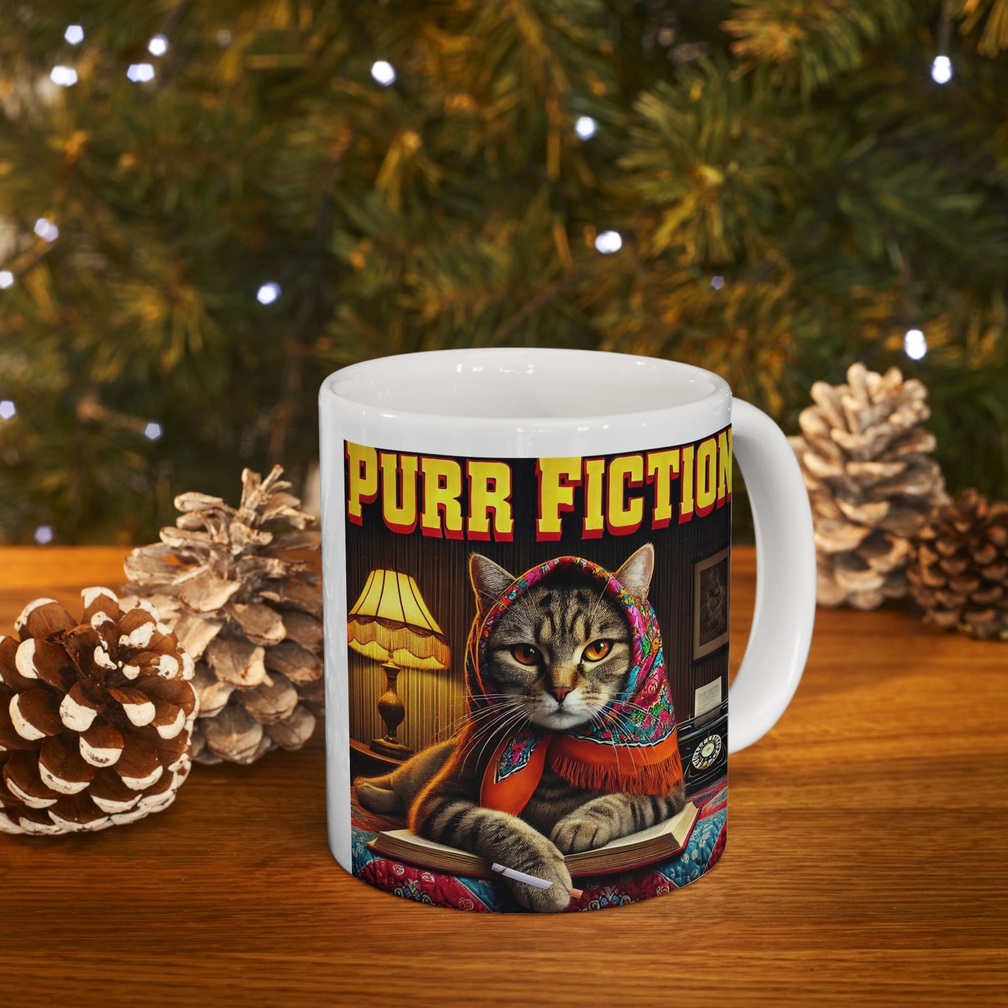 Babushka Cat Movie Parody-Purr Fiction Funny Kitschy Ceramic Mug