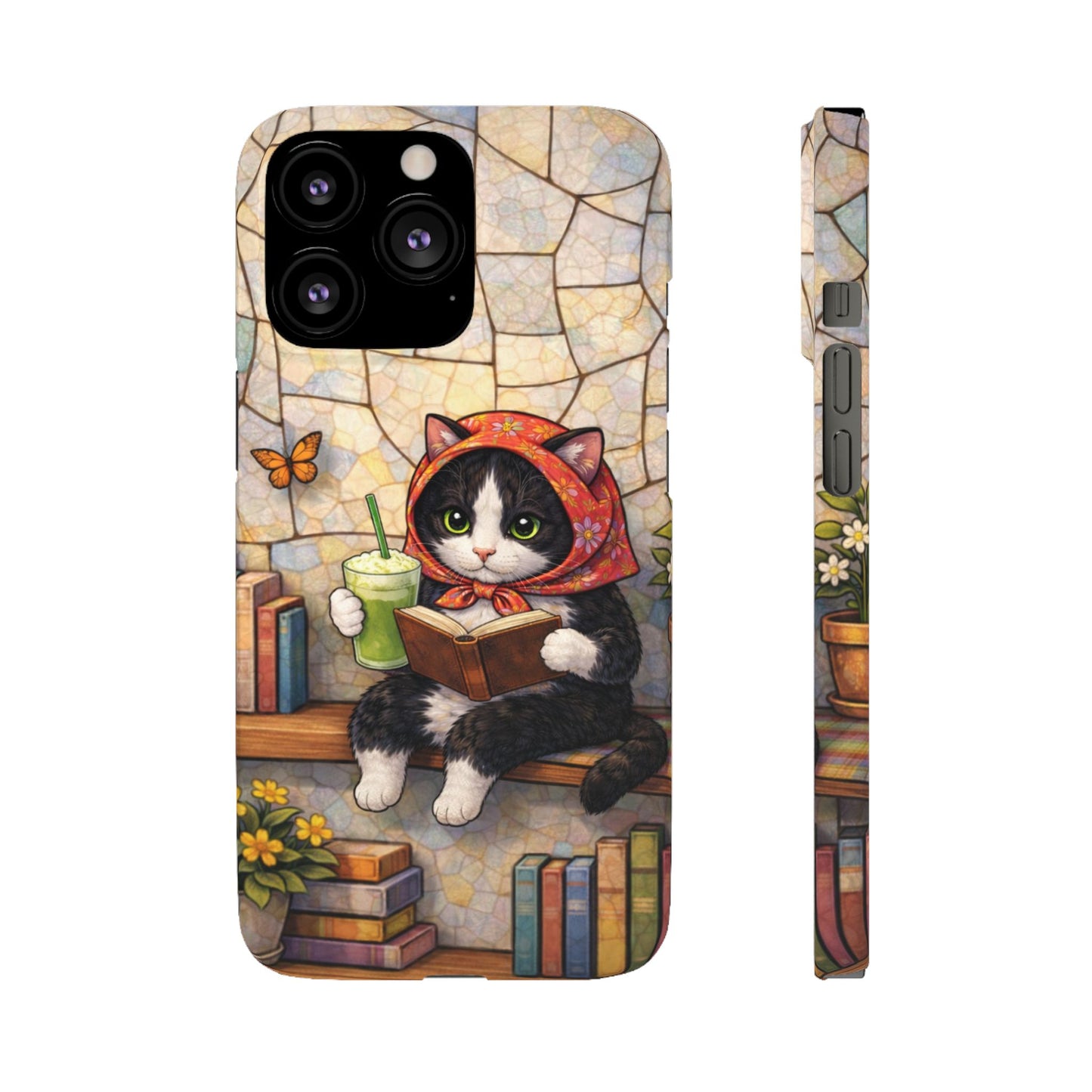 Babushka Cat Reads, Tuxedo Cat Literary Snap Phone Case