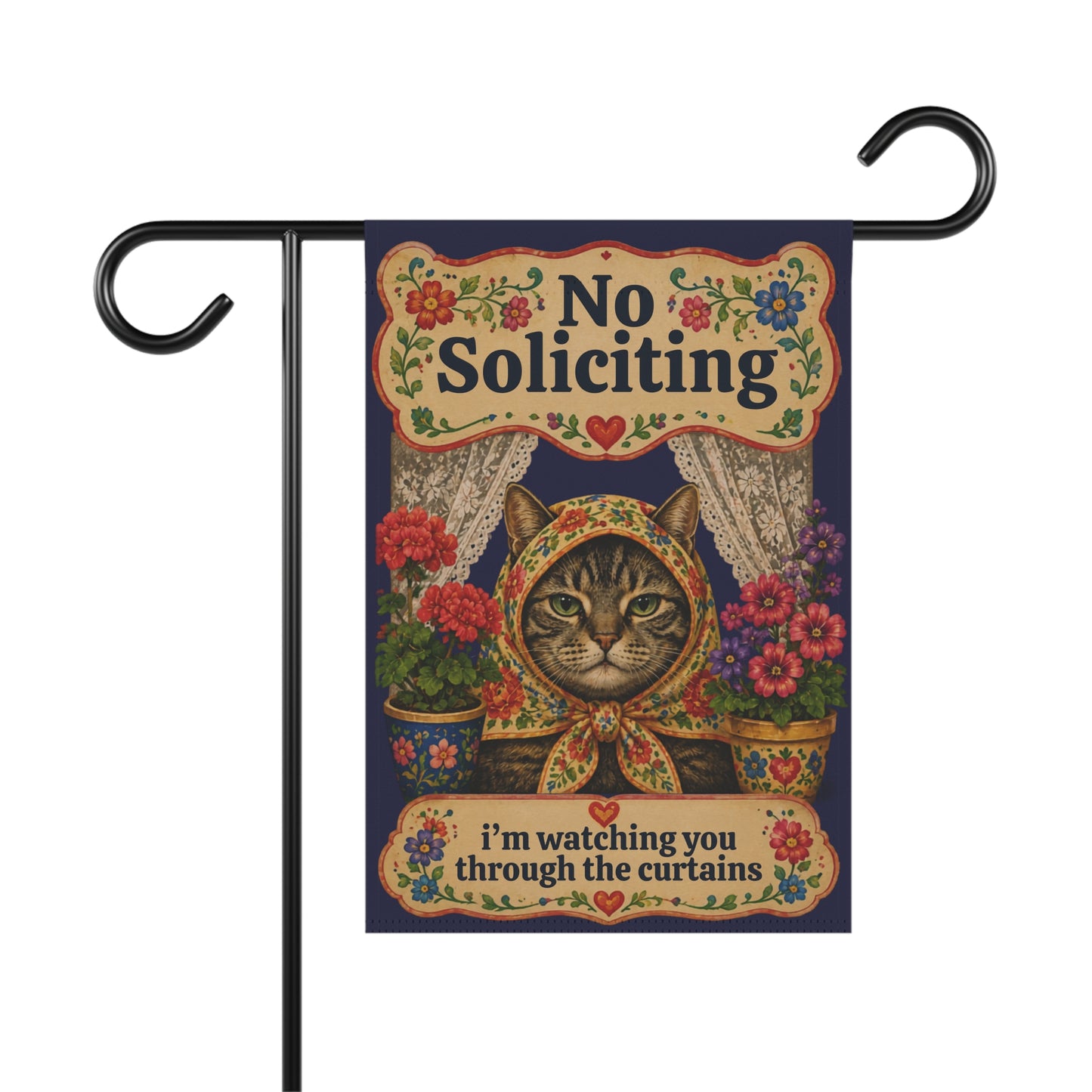Babushka Cat No Soliciting Humor Garden Flag (no pole)