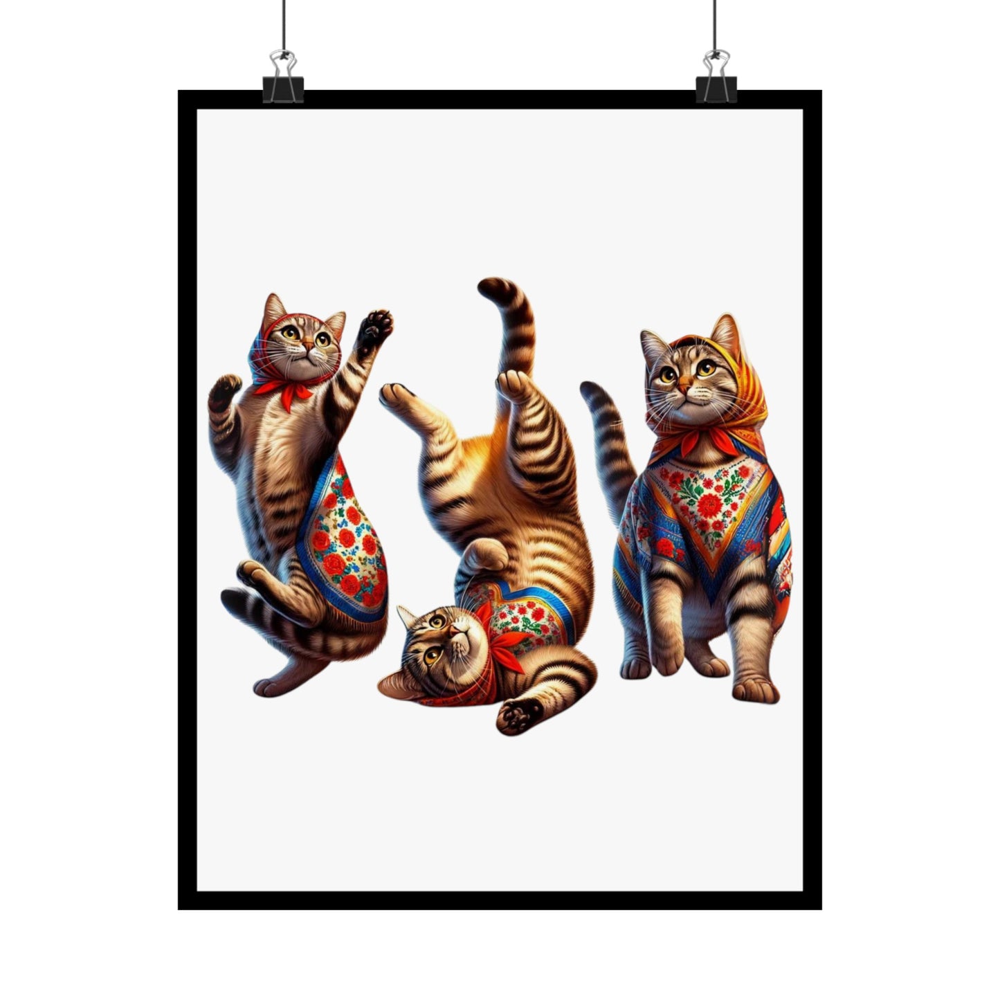 Babushka Cats Playing   Matte Vertical Poster Wall Art