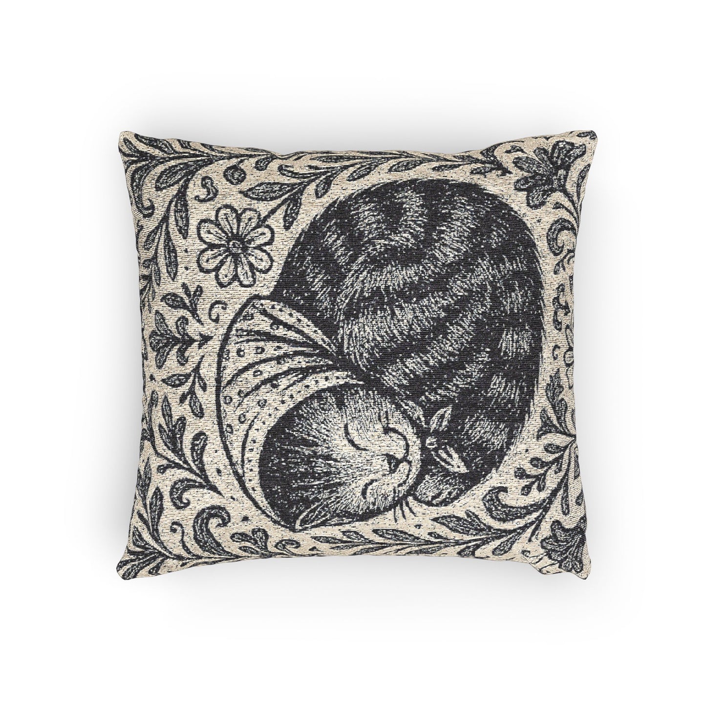 Babushka Cat  Cottage Style Woven PIllow