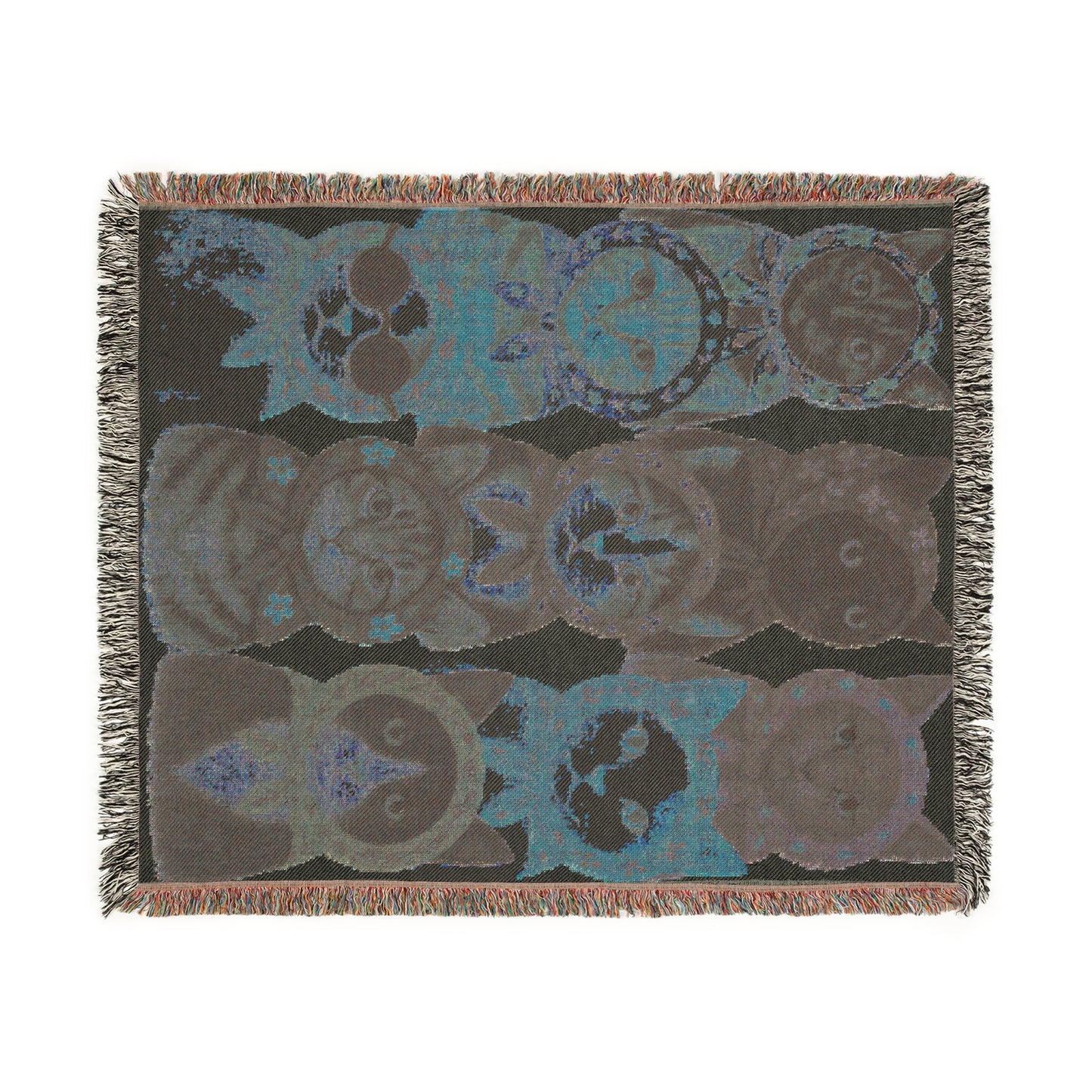 Babushka Cat Varieties, Kitschy Cat Breeds Woven Blanket - Home Decor