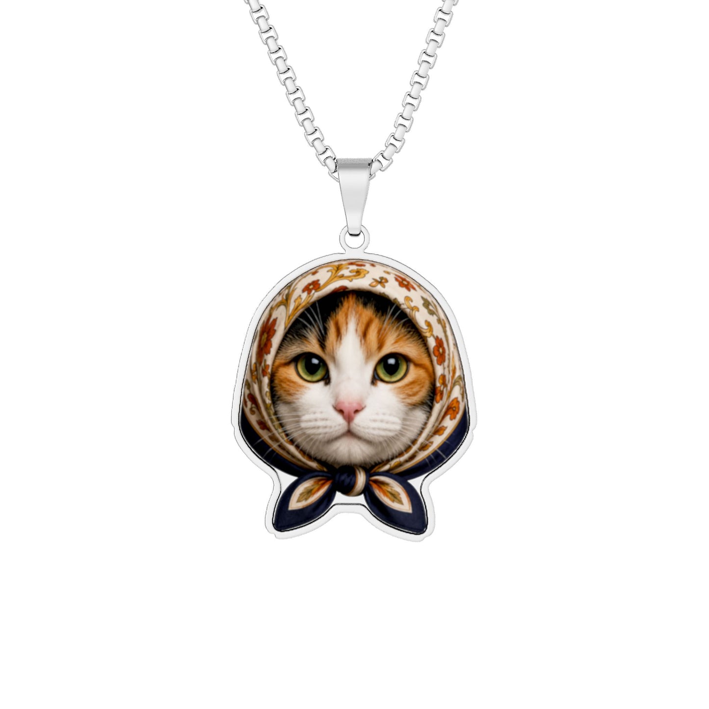 Babushka Cat Calico  Cat Photo Pendant