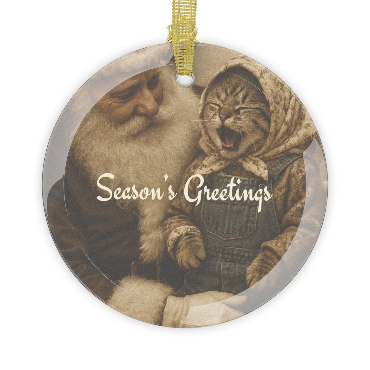 Babushka Cat Ornament, Funny Christmas Cat Ornament, Glass Ornament