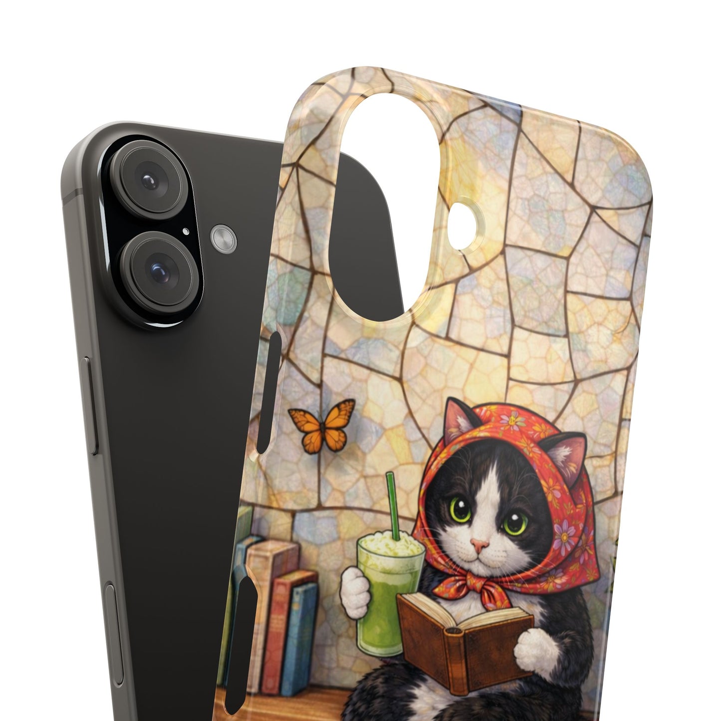 Babushka Cat Reads, Tuxedo Cat Literary Snap Phone Case