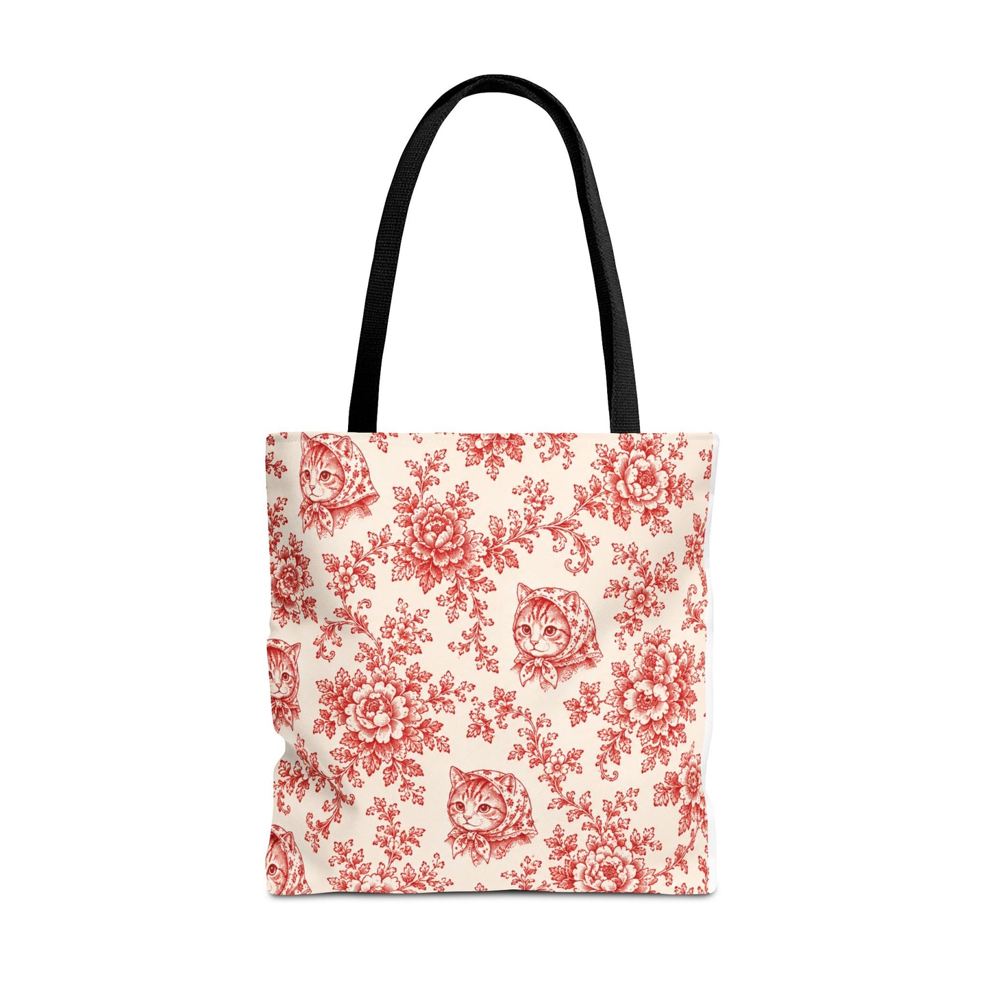Babushka Cat Red Toile Reusable Tote