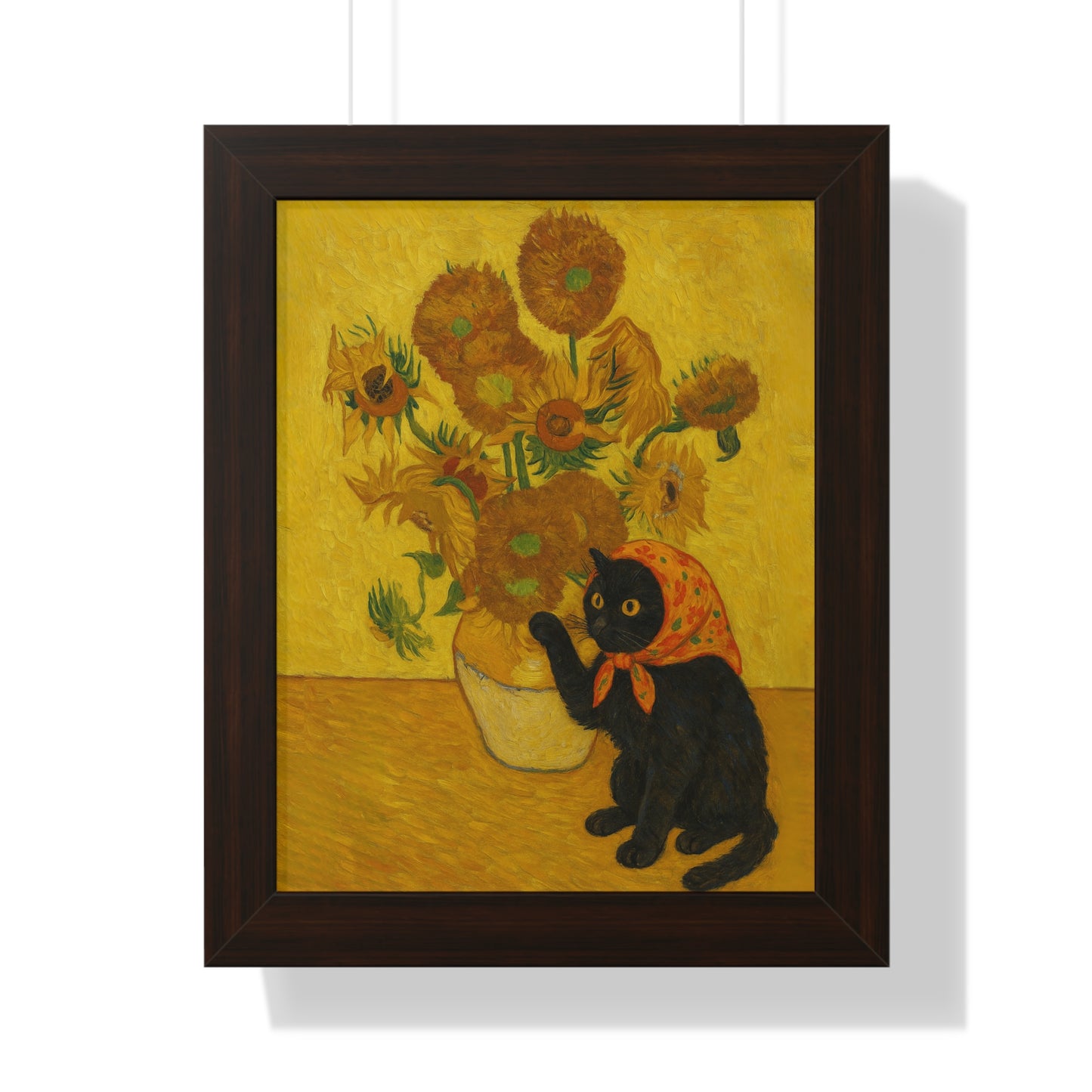 Babushka Cat X Vangogh Sunflowers Framed Poster
