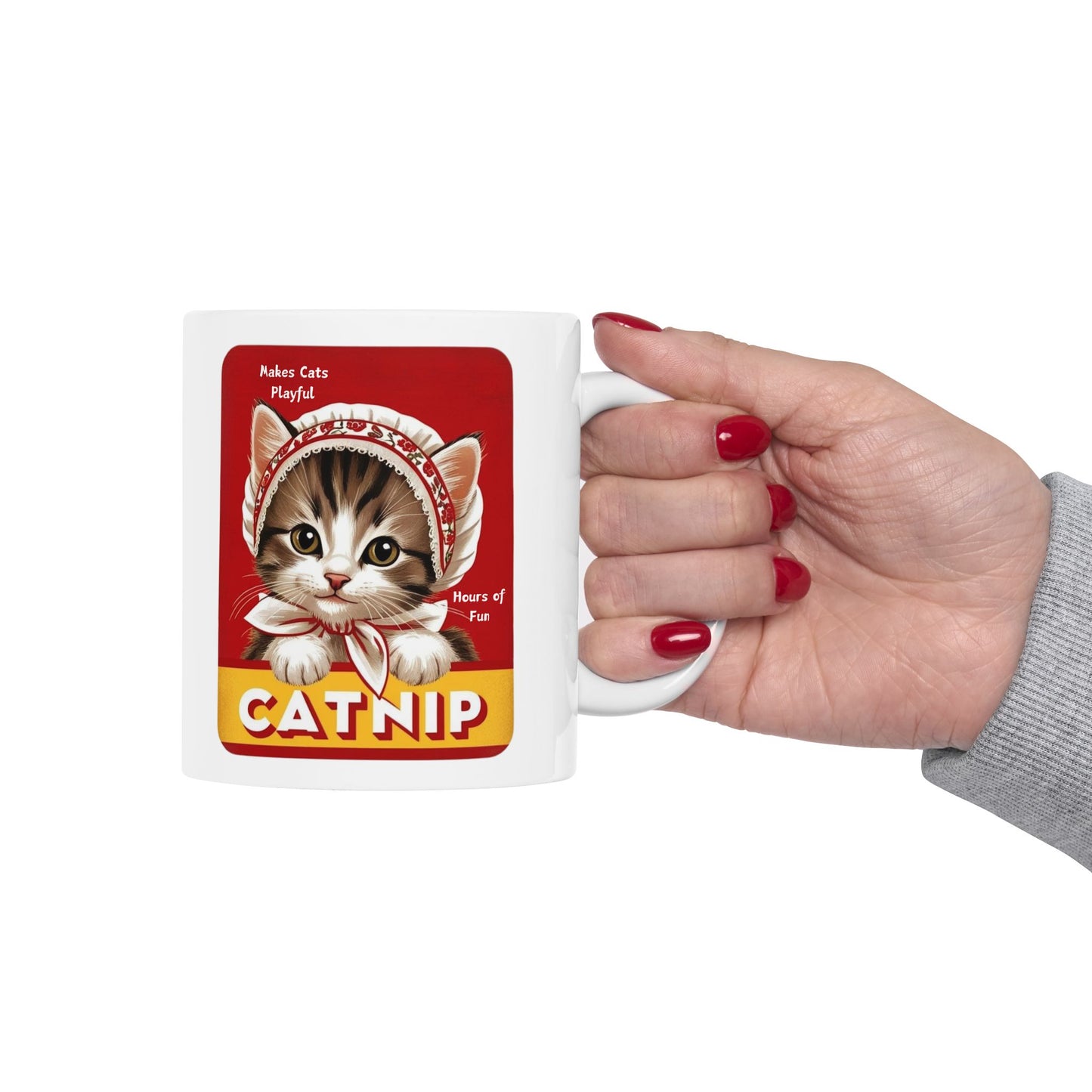 Vintage Theme Kitten Catnip Ad Style Ceramic Mug (11oz, 15oz)