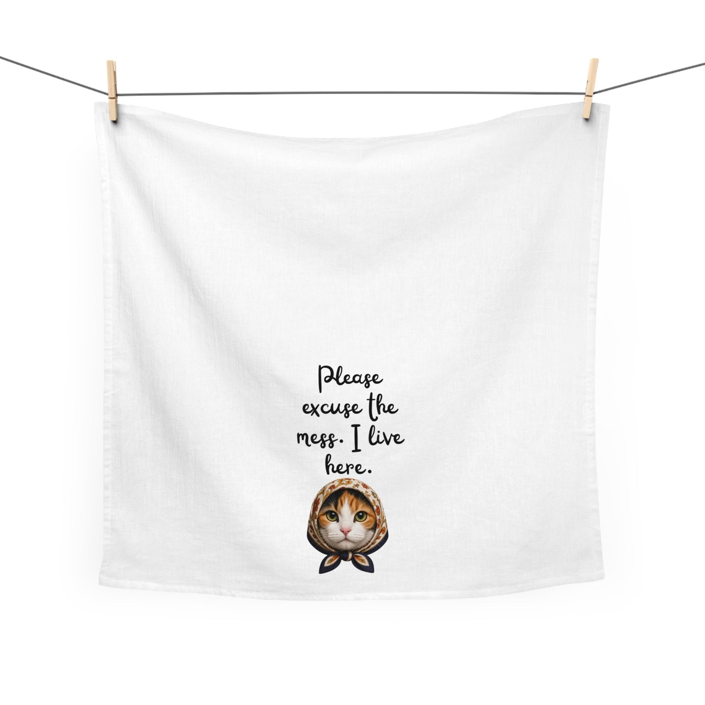 Babushka Cat Calico Kitty Cat Tea Towel