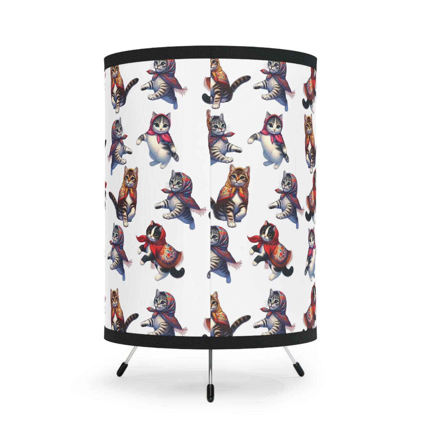 Babushka Kitties Tripod Lamp with High-Res Printed Shade, US\CA plug