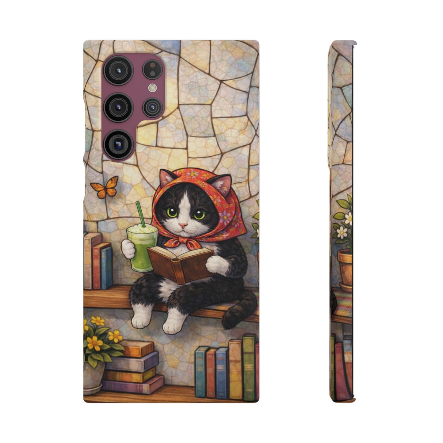 Babushka Cat Reads, Tuxedo Cat Literary Snap Phone Case